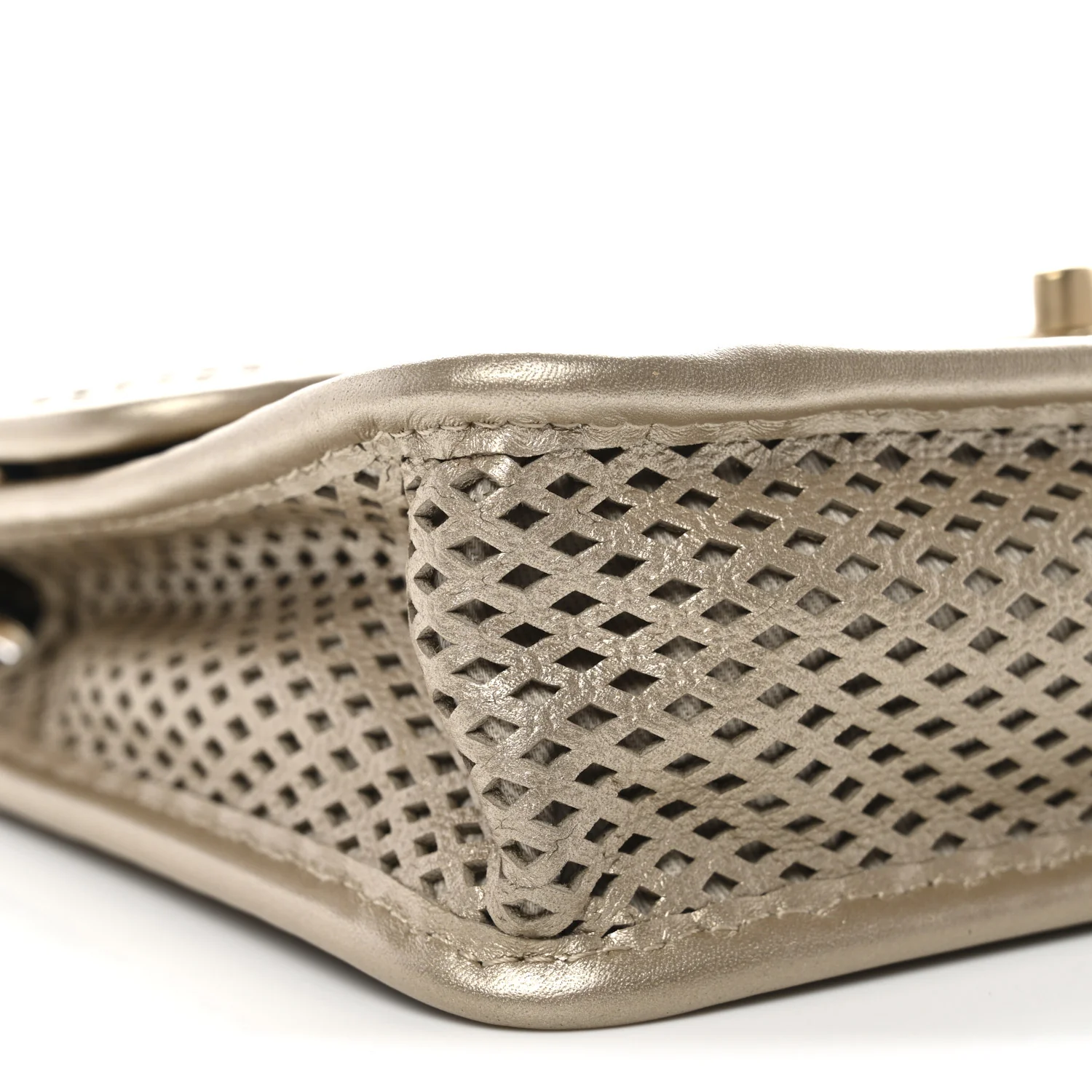 Metallic Perforated Calfskin Small Up In The Air Flap Light Gold - Image 9