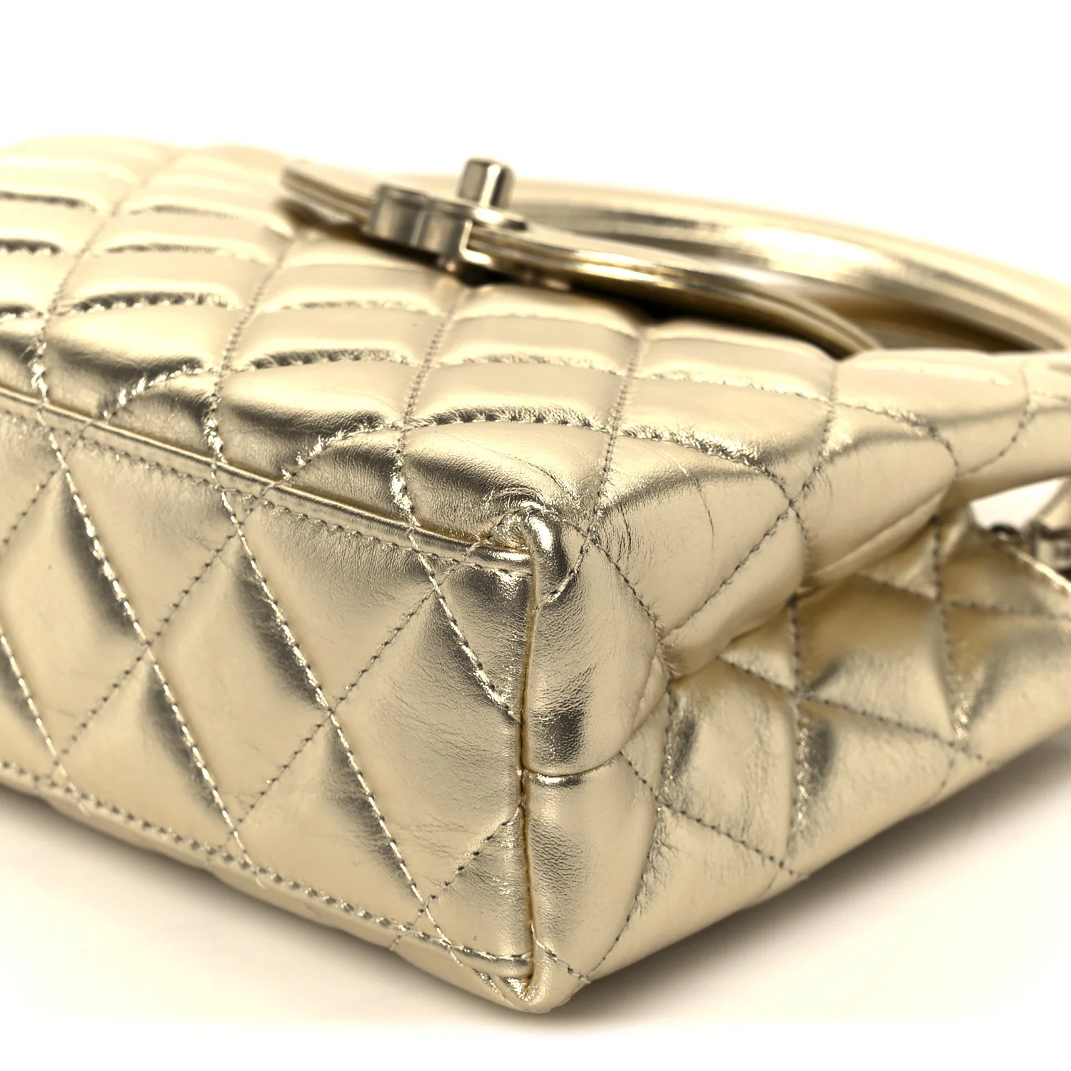 Metallic Shiny Aged Calfskin Quilted Nano Kelly Shopper Gold - Image 10