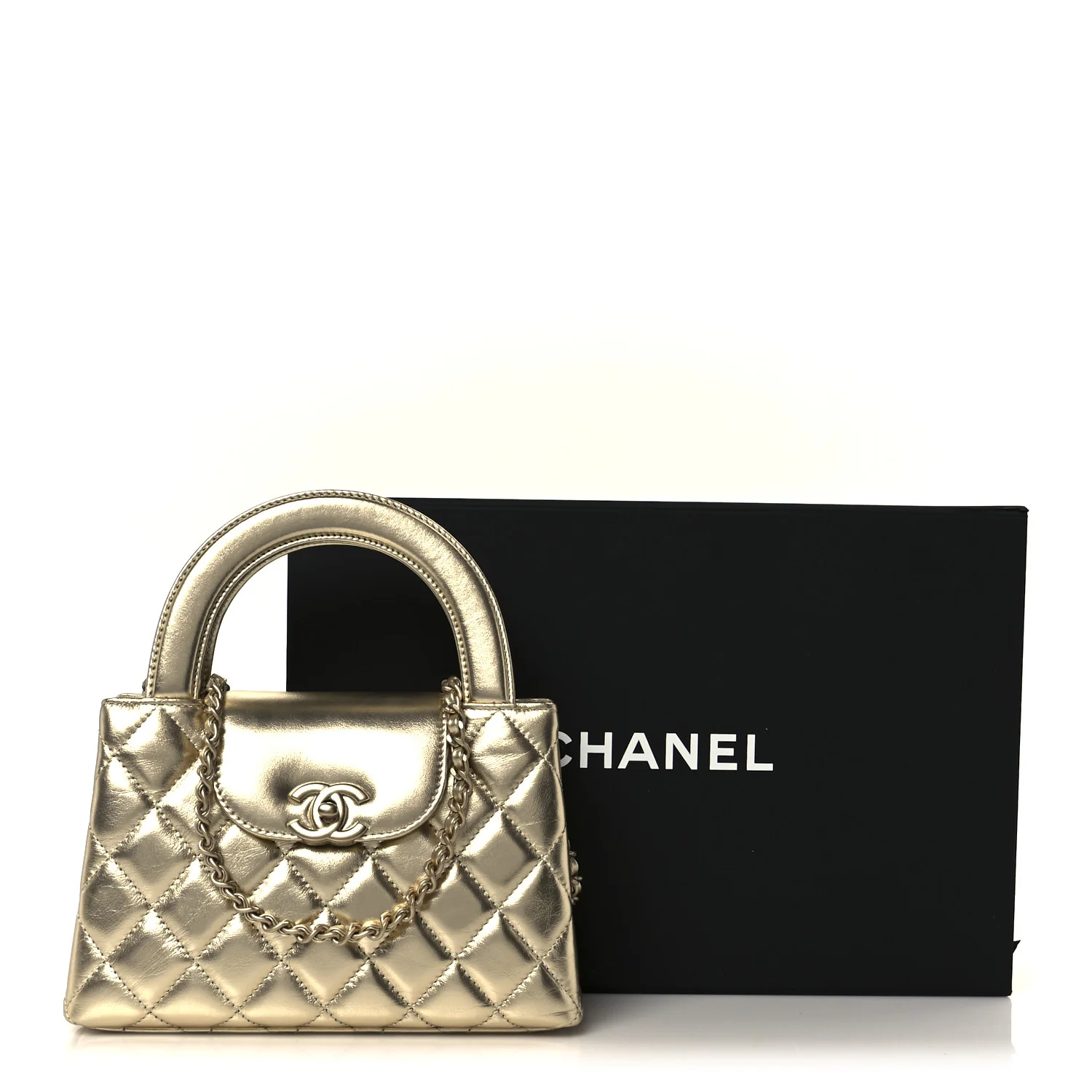 Metallic Shiny Aged Calfskin Quilted Nano Kelly Shopper Gold - Image 11
