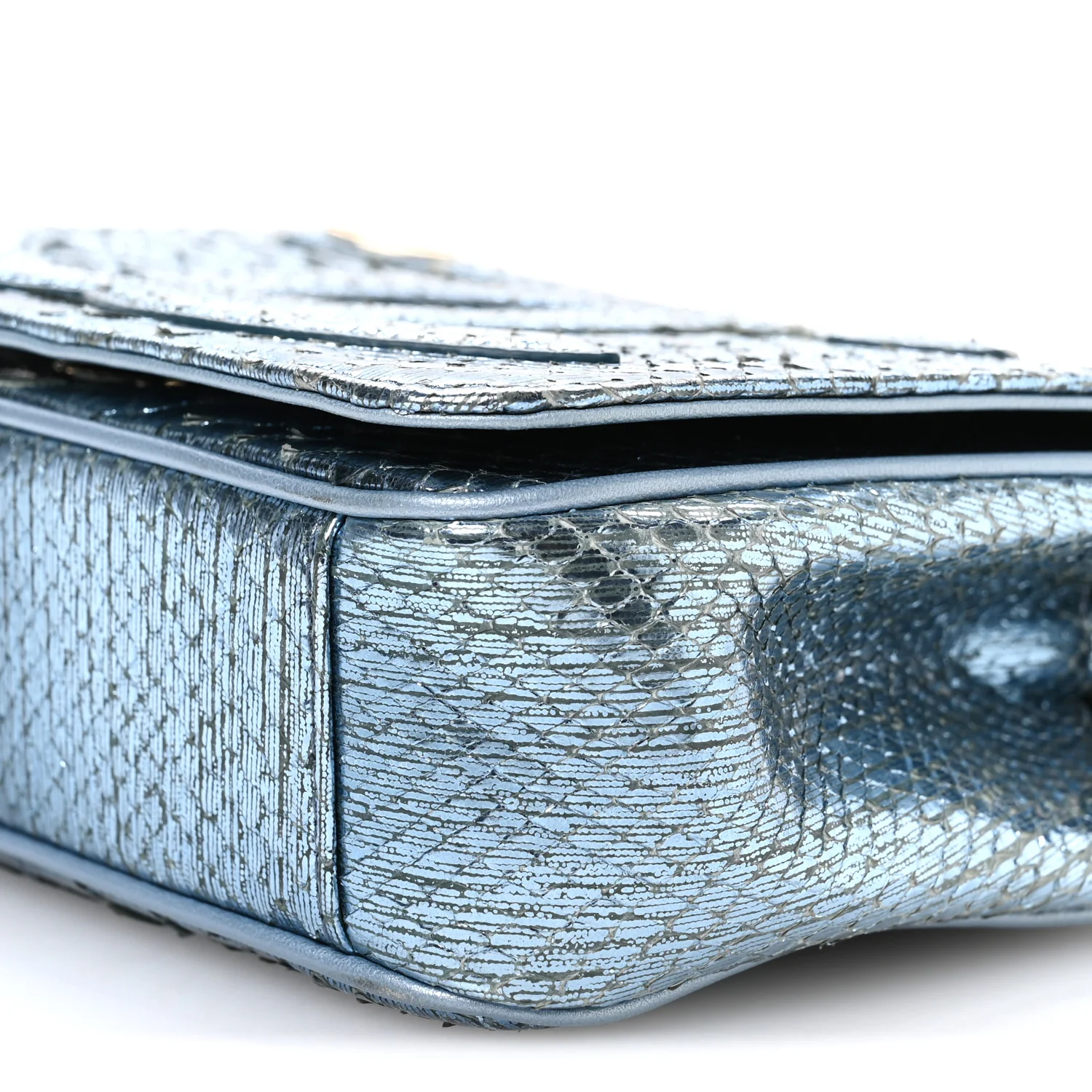Metallic Snakeskin CC Flap Bag Blue - Image 10