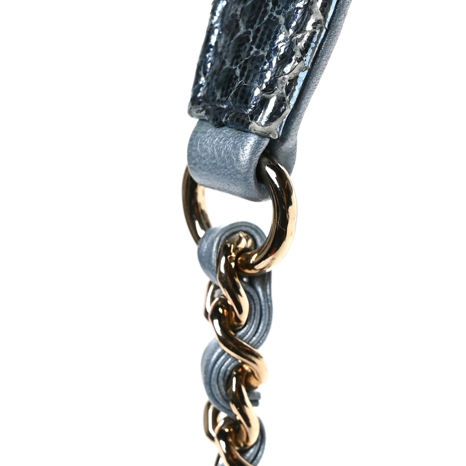 Metallic Snakeskin CC Flap Bag Blue - Image 11