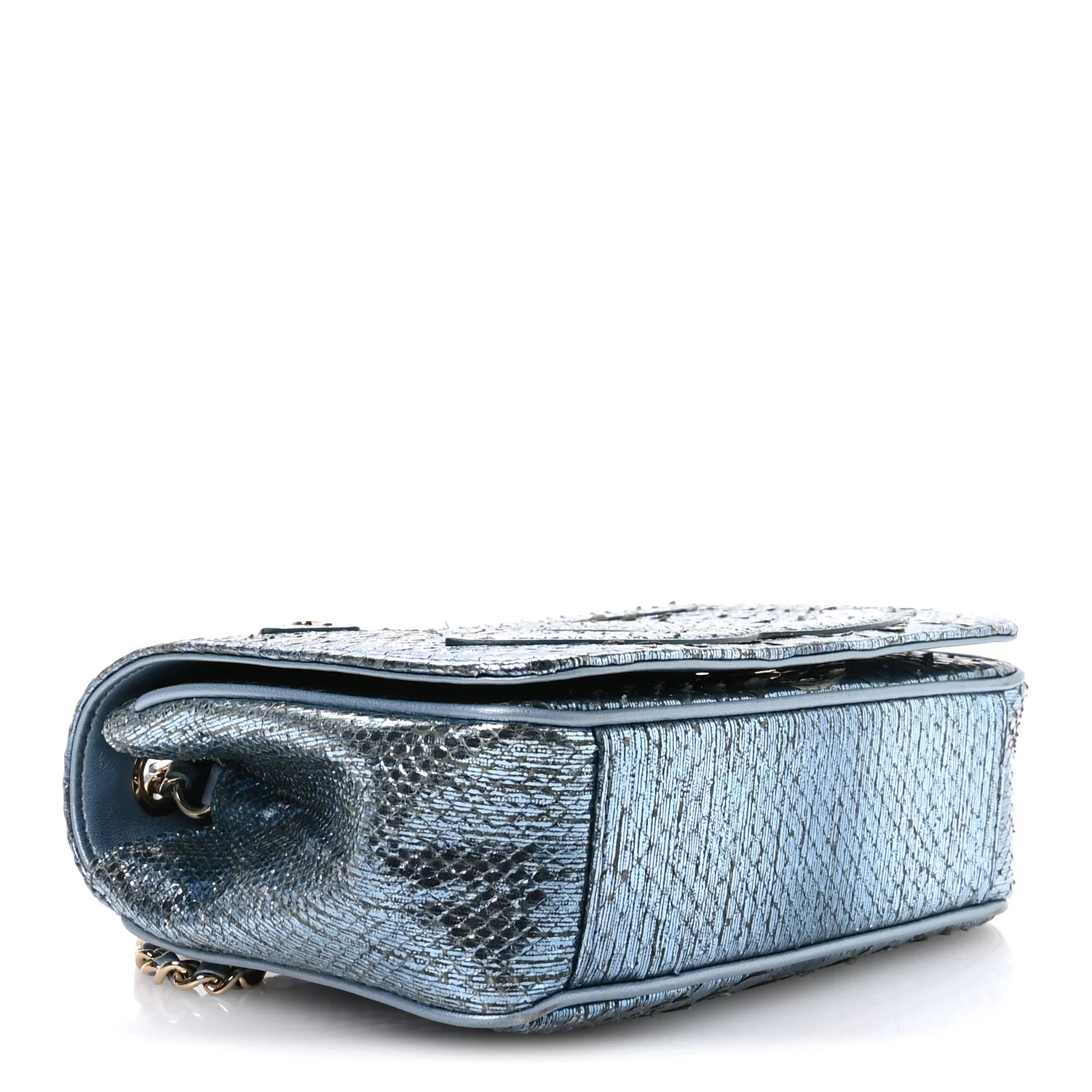 Metallic Snakeskin CC Flap Bag Blue - Image 4