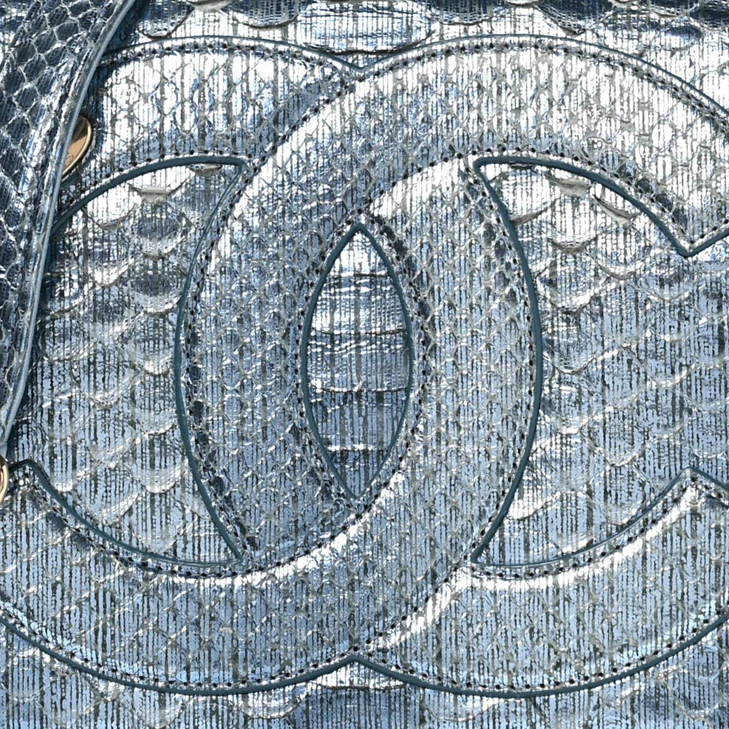 Metallic Snakeskin CC Flap Bag Blue - Image 8