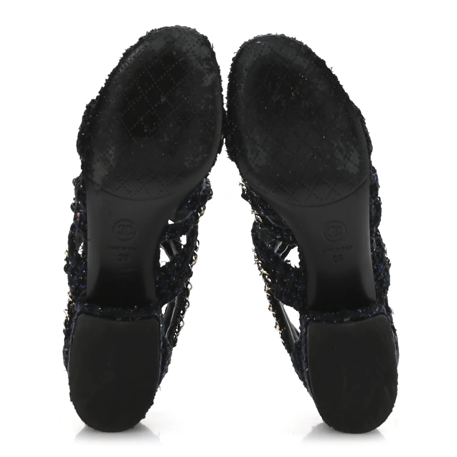 Metallic Tweed Gladiator Chain Sandals 39 Navy Bronze - Image 14
