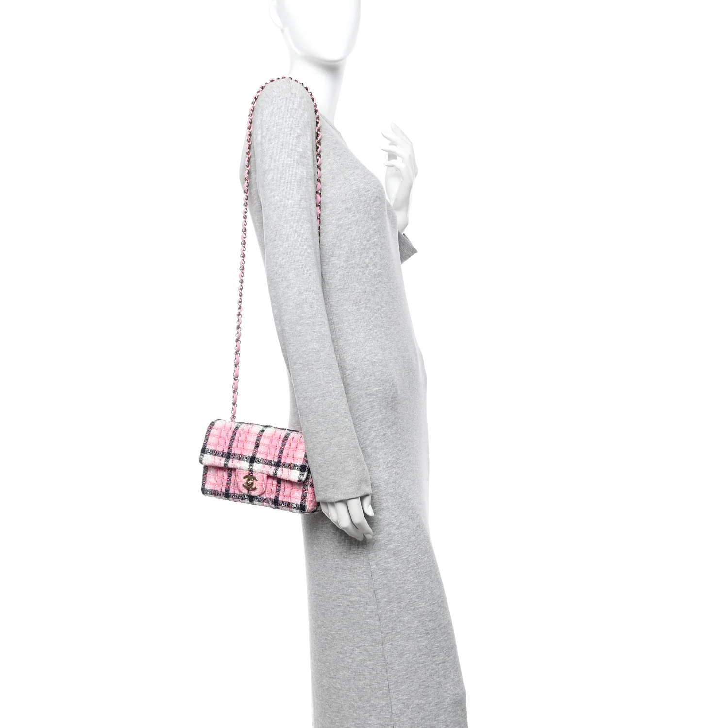 Metallic Tweed Quilted Mini Rectangular Flap Pink Navy White - Image 2