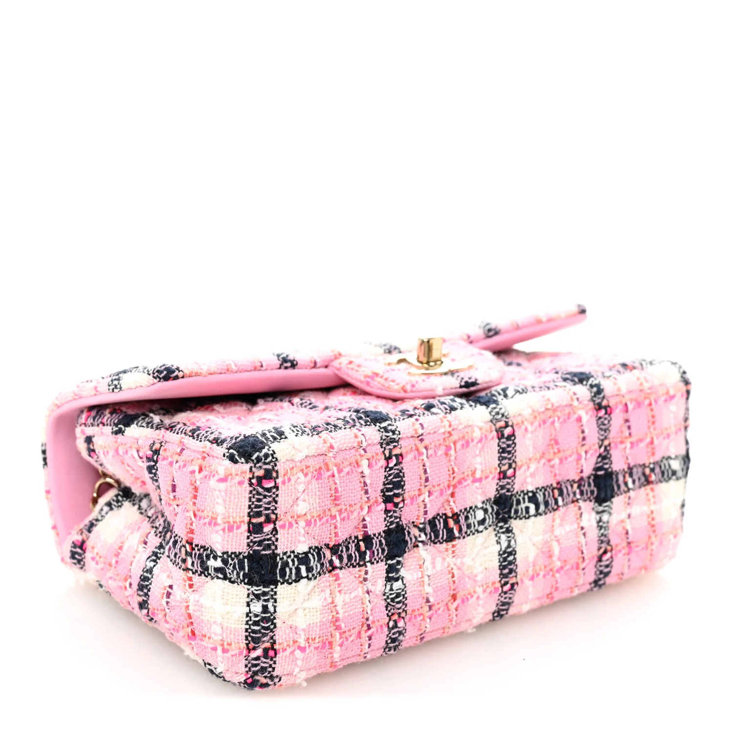 Metallic Tweed Quilted Mini Rectangular Flap Pink Navy White - Image 4