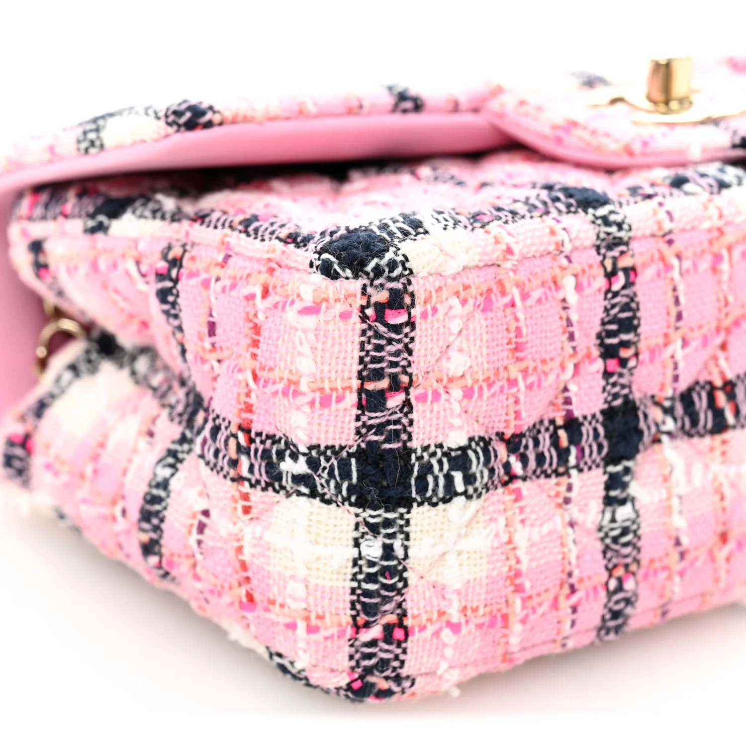 Metallic Tweed Quilted Mini Rectangular Flap Pink Navy White - Image 9