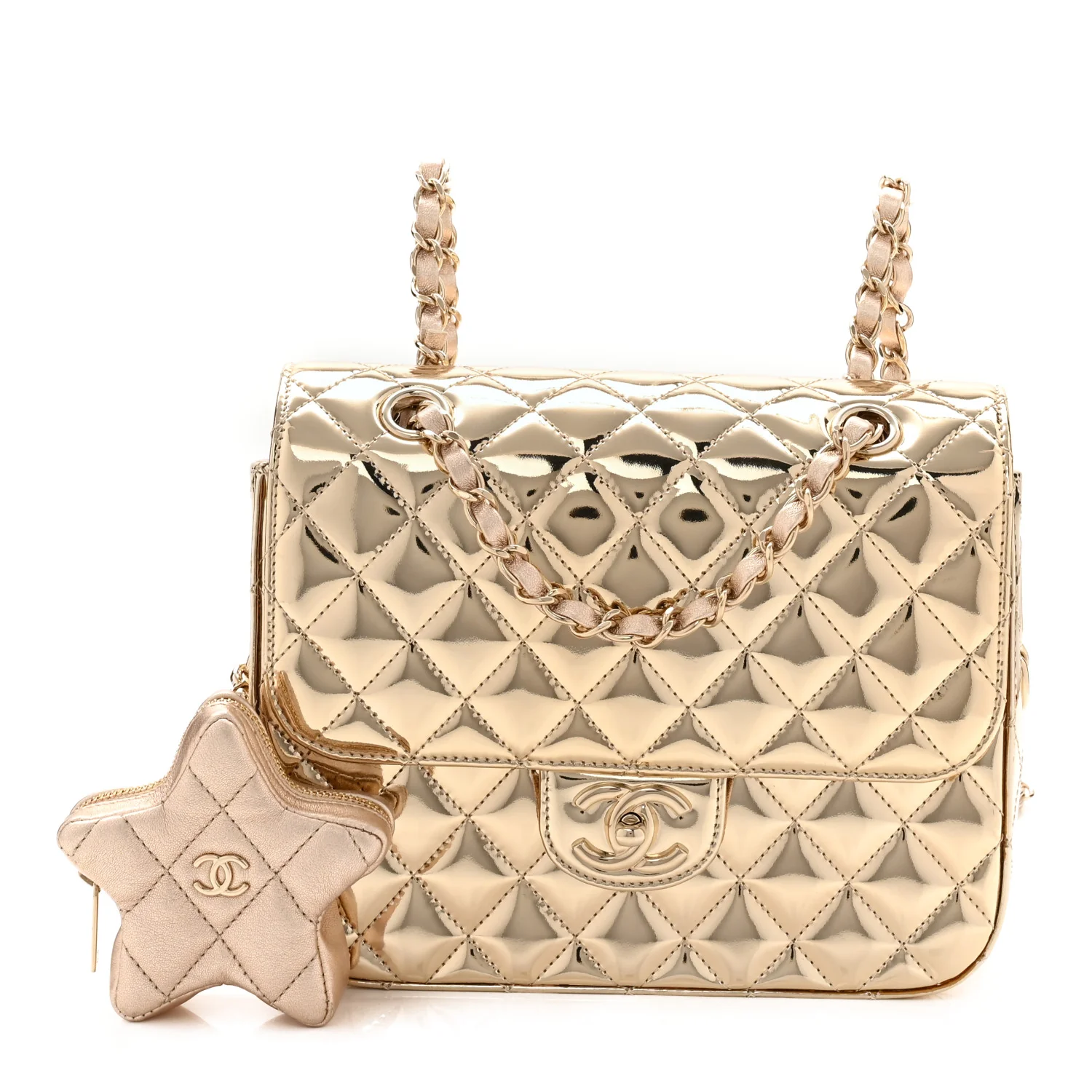 Mirror Calfskin Metallic Calfskin Quilted Hollywood Boulevard Backpack With Coin Purse Gold - Image 3