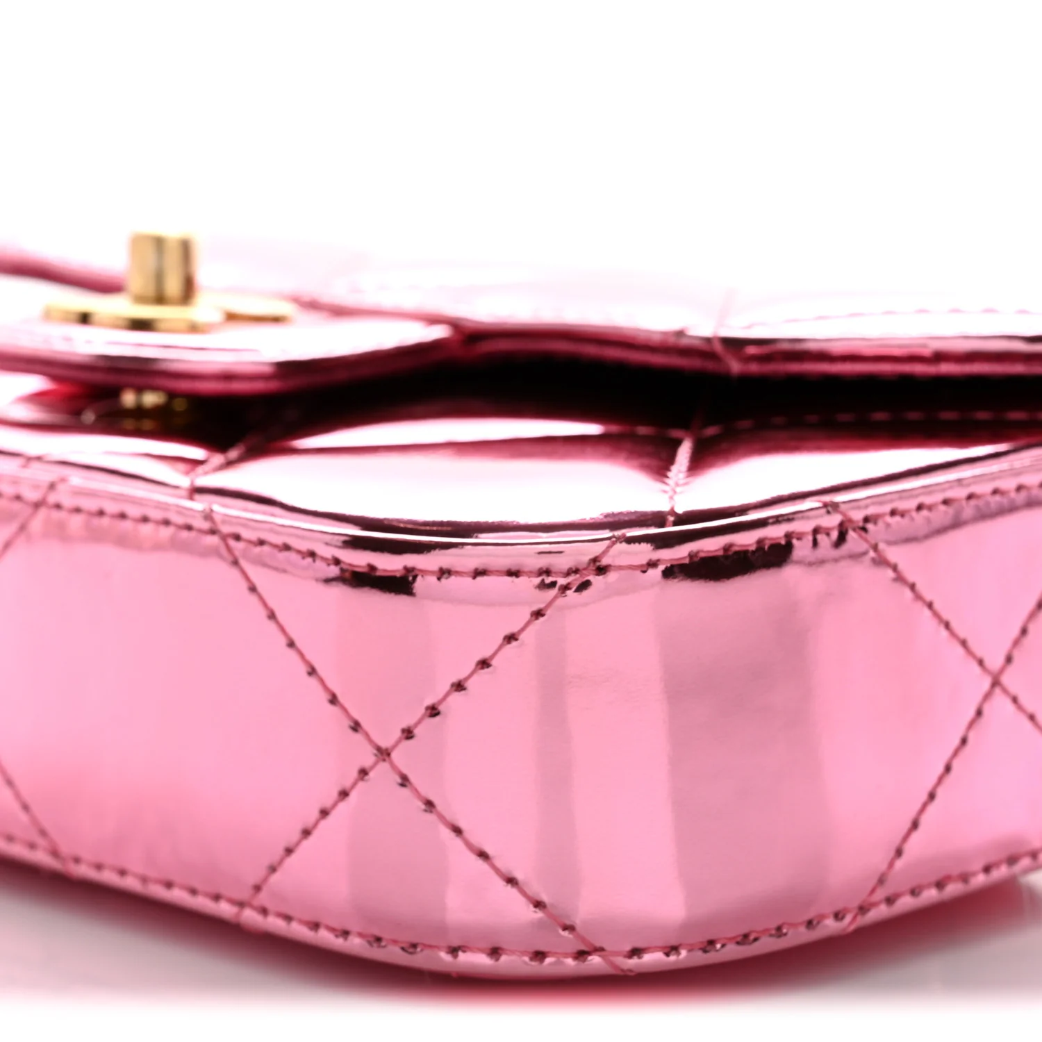 Mirror Metallic Calfskin Quilted Mini Top Handle Flap Pink - Image 10