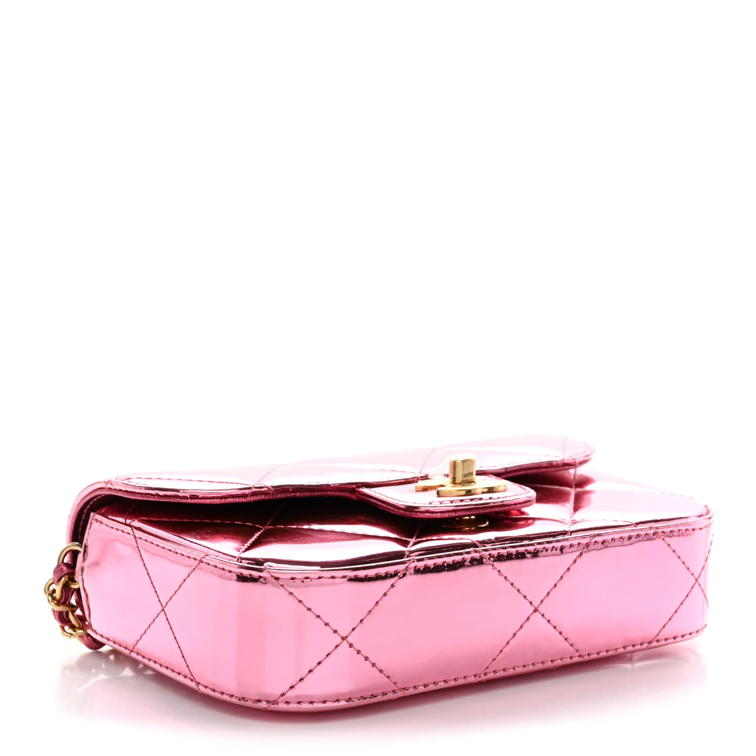 Mirror Metallic Calfskin Quilted Mini Top Handle Flap Pink - Image 4