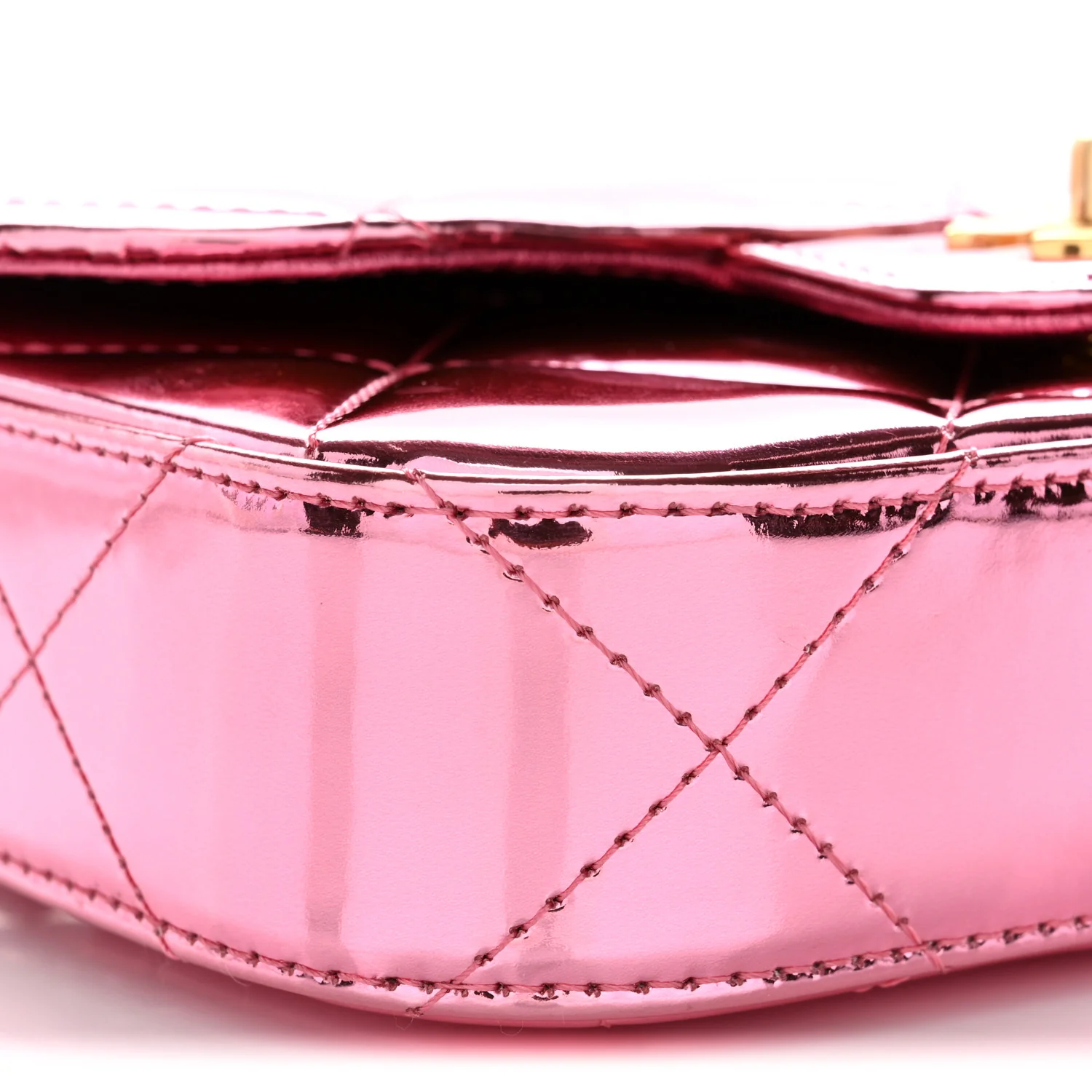Mirror Metallic Calfskin Quilted Mini Top Handle Flap Pink - Image 9