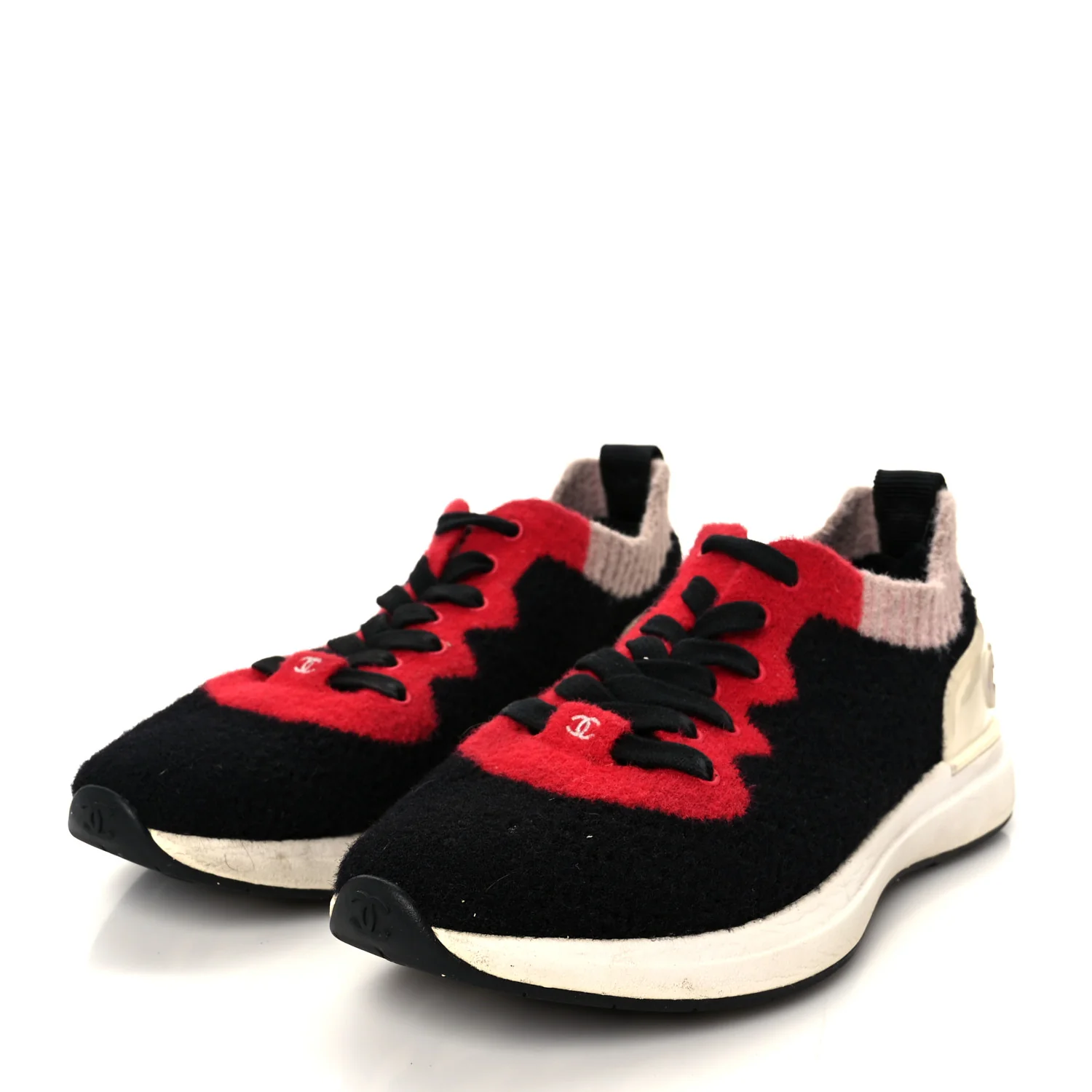 Mixed Fabrics Knit Sneakers 38 Black Red Pink - Image 4