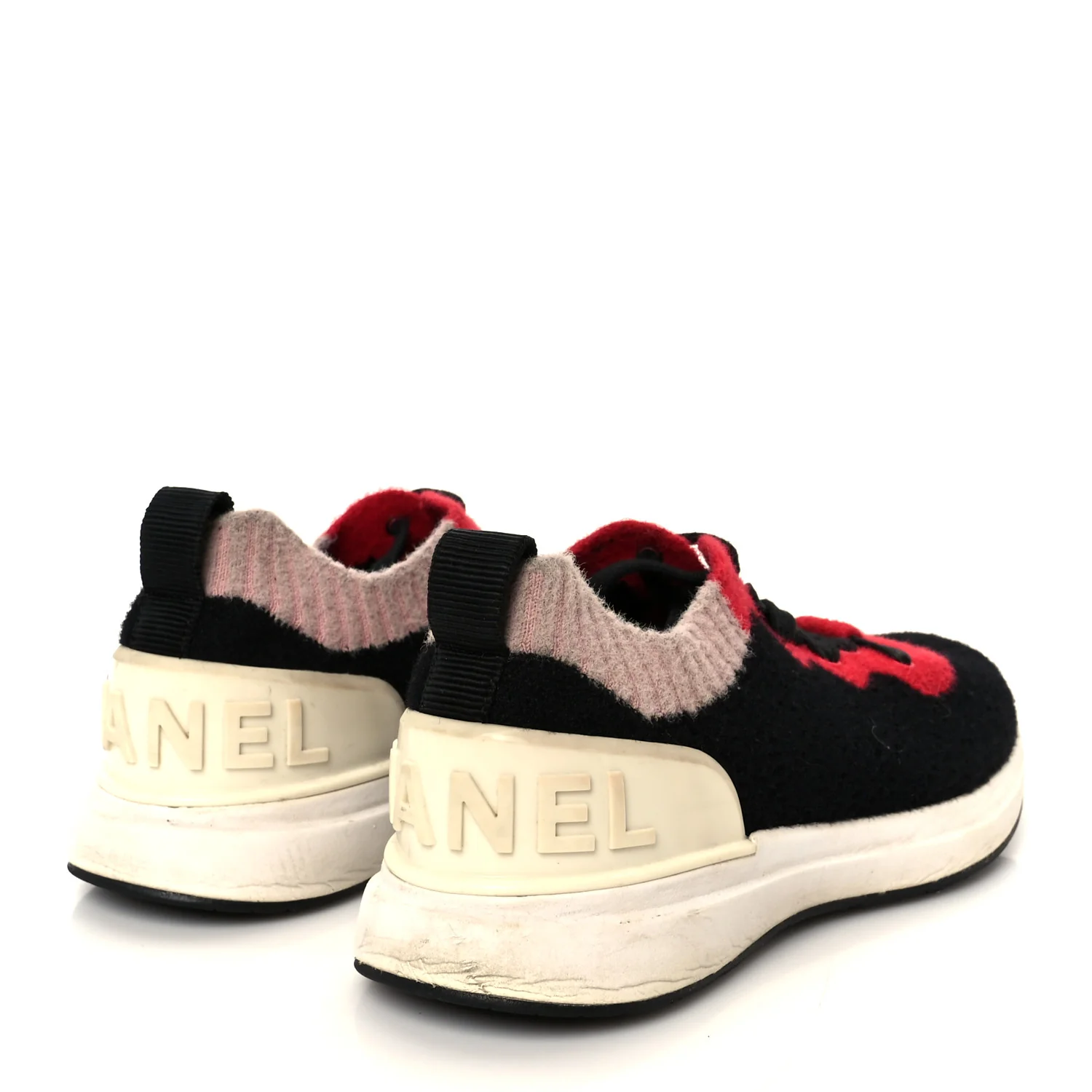 Mixed Fabrics Knit Sneakers 38 Black Red Pink - Image 5