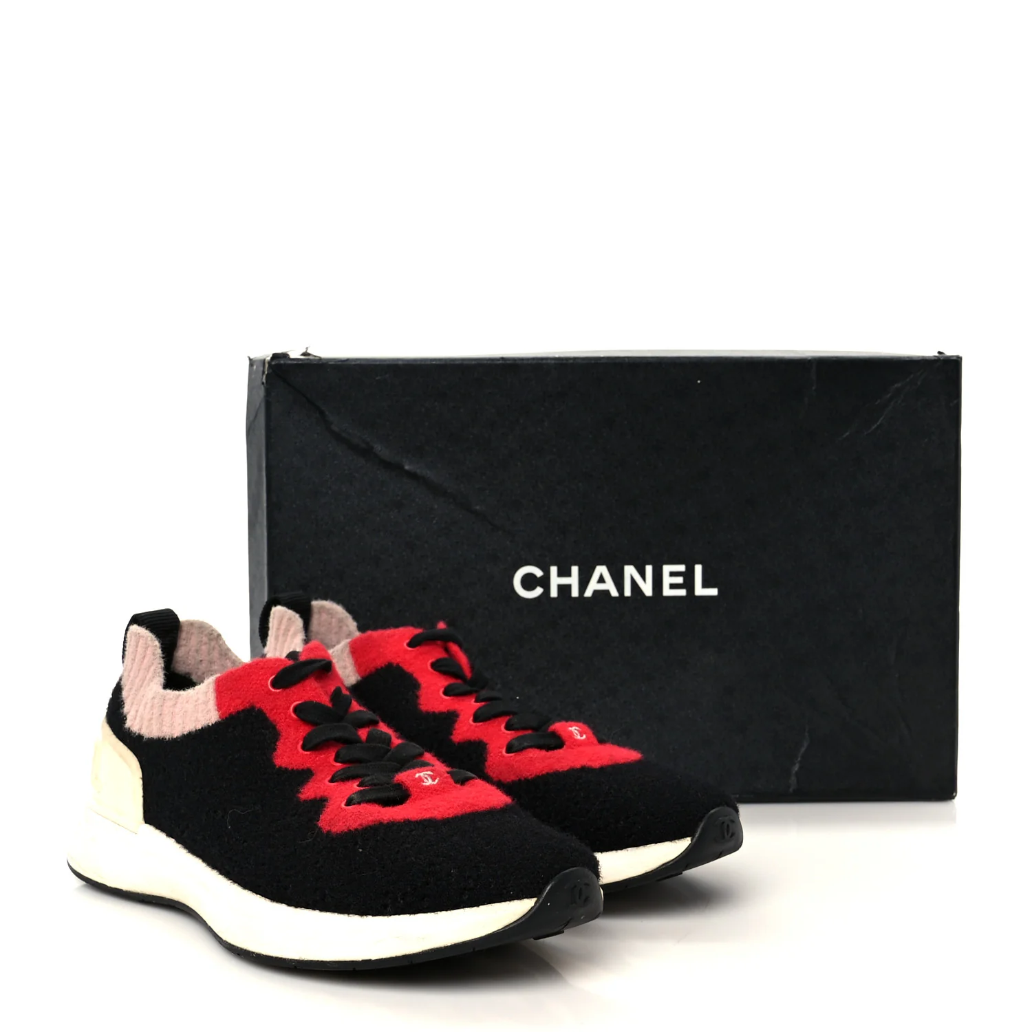 Mixed Fabrics Knit Sneakers 38 Black Red Pink - Image 9