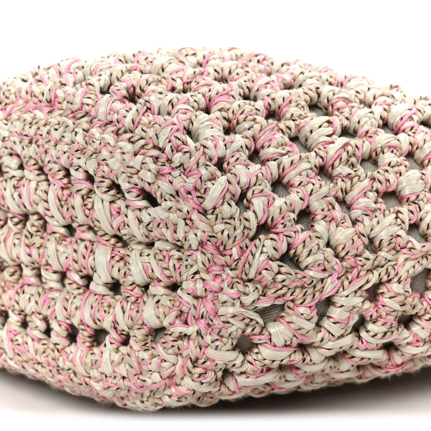 Mixed Fibers Calfskin Crochet Small Shopping Bag Beige Pink - Image 10