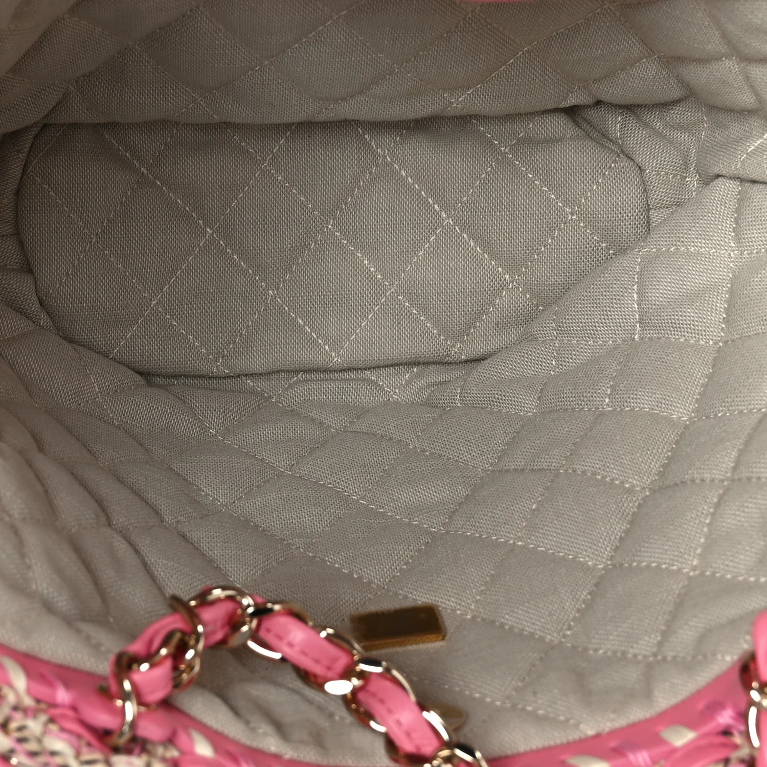 Mixed Fibers Calfskin Crochet Small Shopping Bag Beige Pink - Image 5