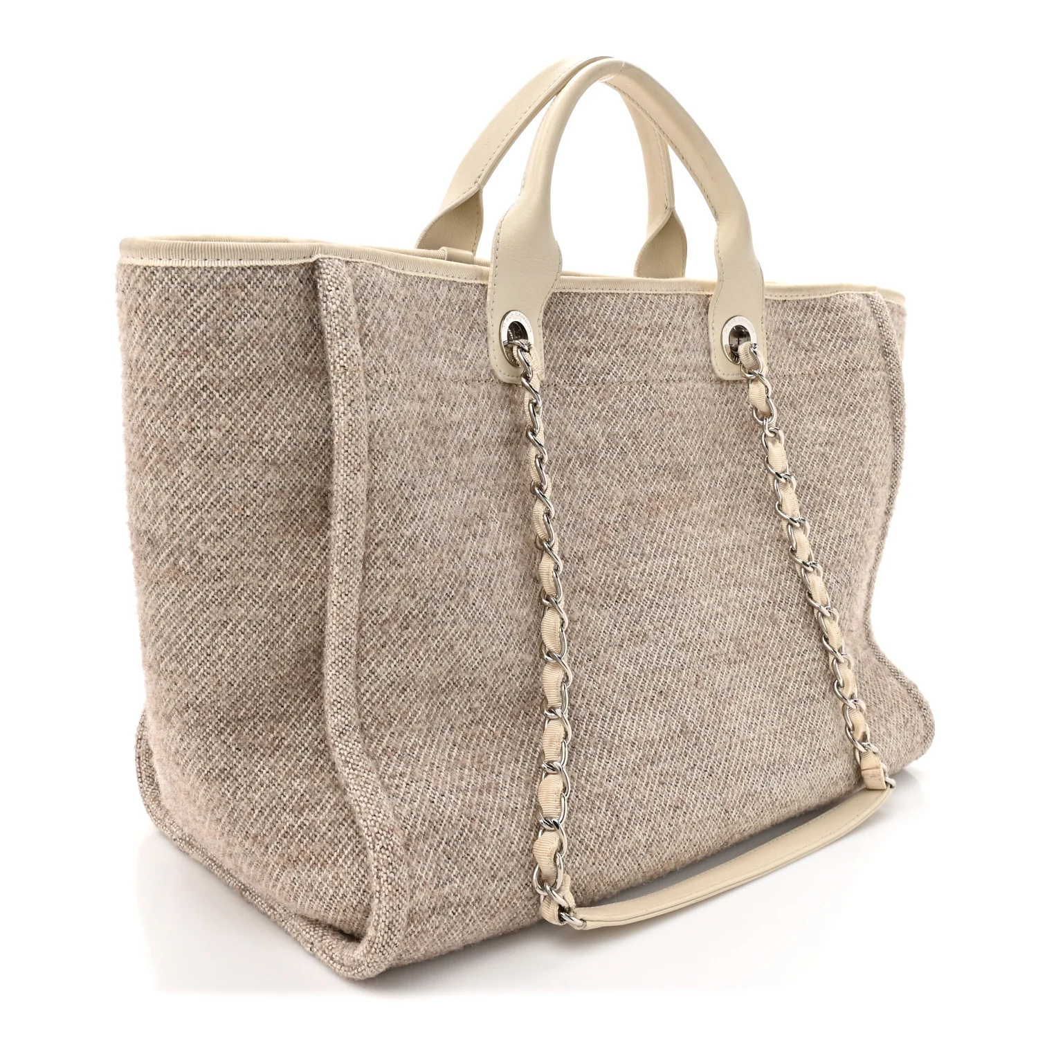 Mixed Fibers Calfskin Medium Deauville Tote Beige White - Image 3