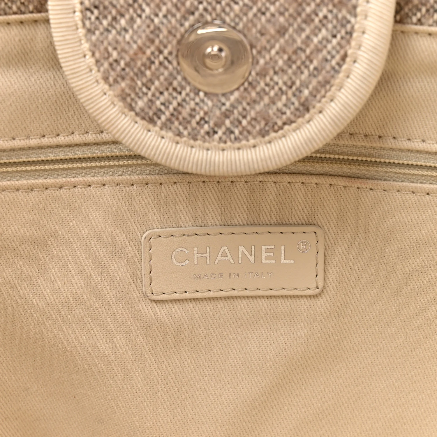 Mixed Fibers Calfskin Medium Deauville Tote Beige White - Image 6