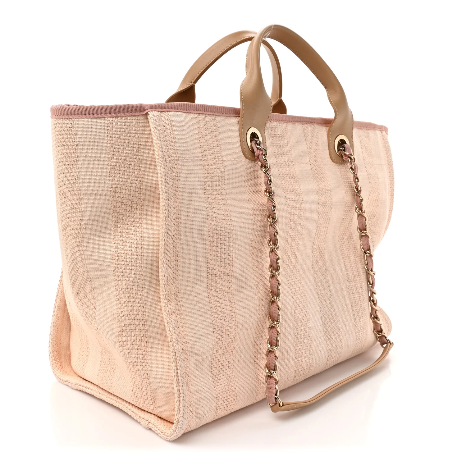 Mixed Fibers Calfskin Striped Medium Deauville Tote Light Pink - Image 3