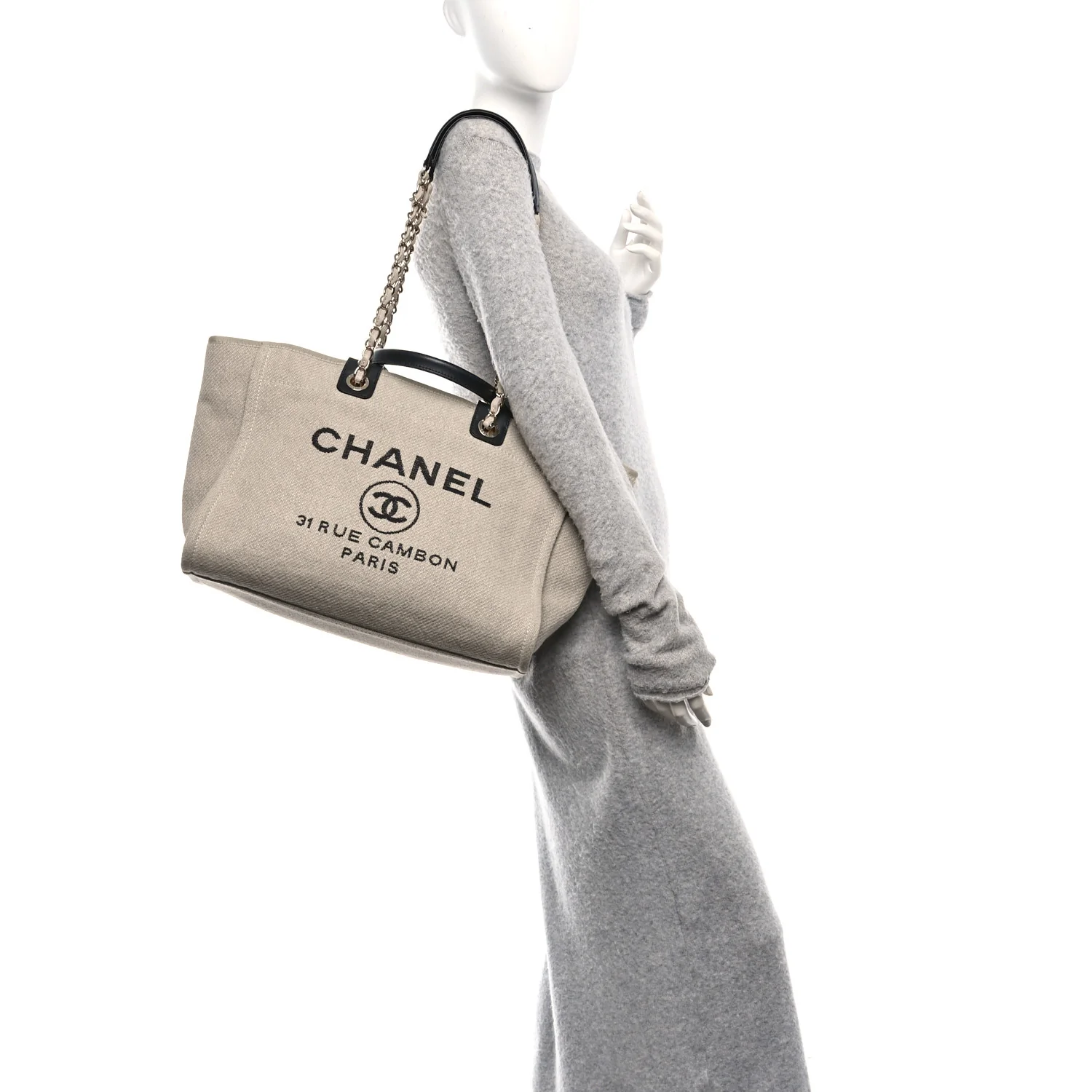 Mixed Fibers Medium Deauville Tote Beige Black - Image 2