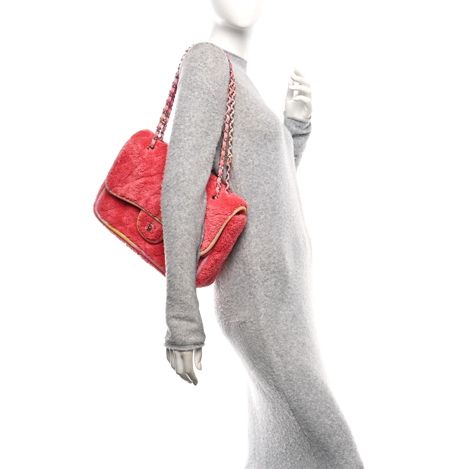 Mixed Fibers Quilted Large Flap Bag Coral - Image 2