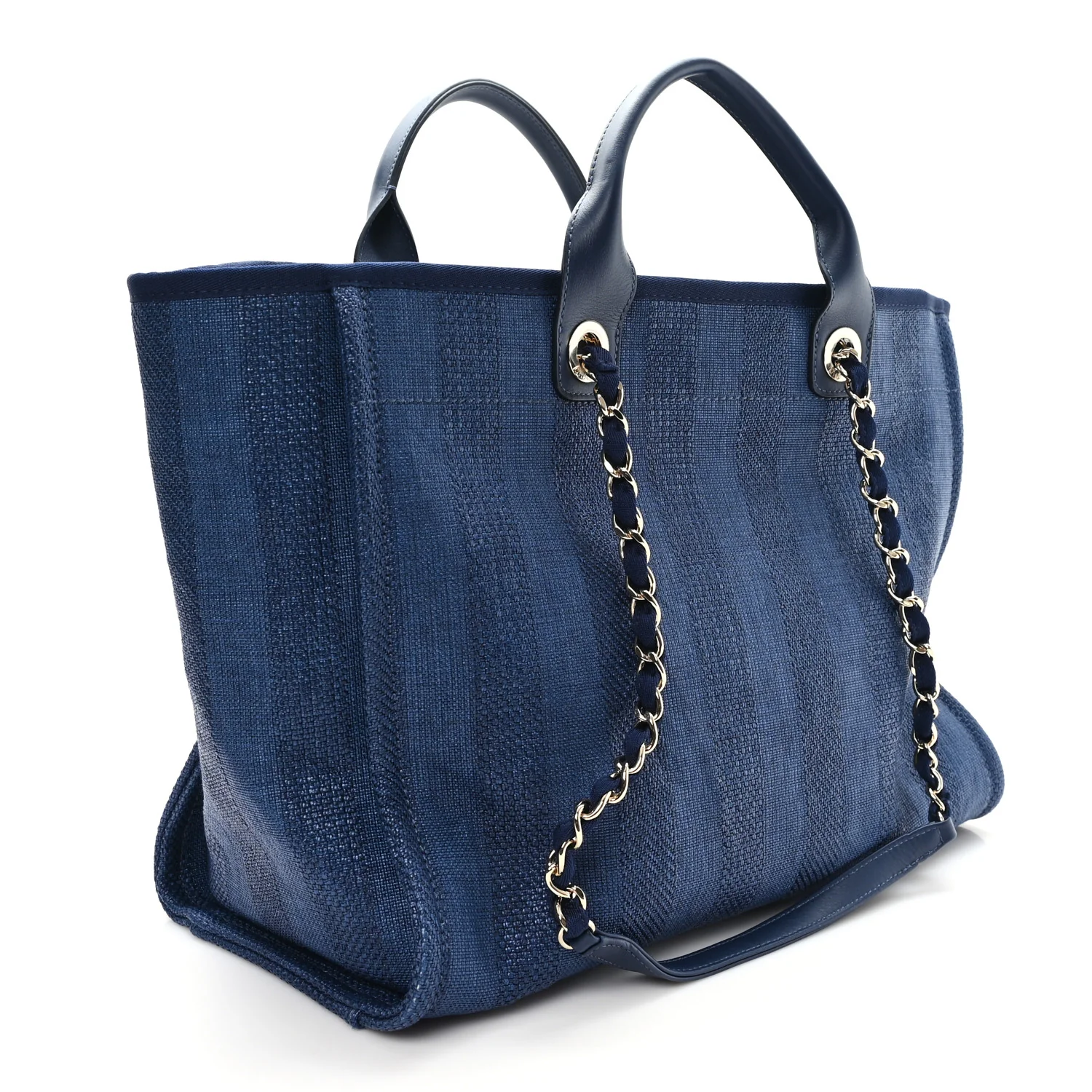 Mixed Fibers Striped Medium Deauville Tote Navy Blue - Image 3