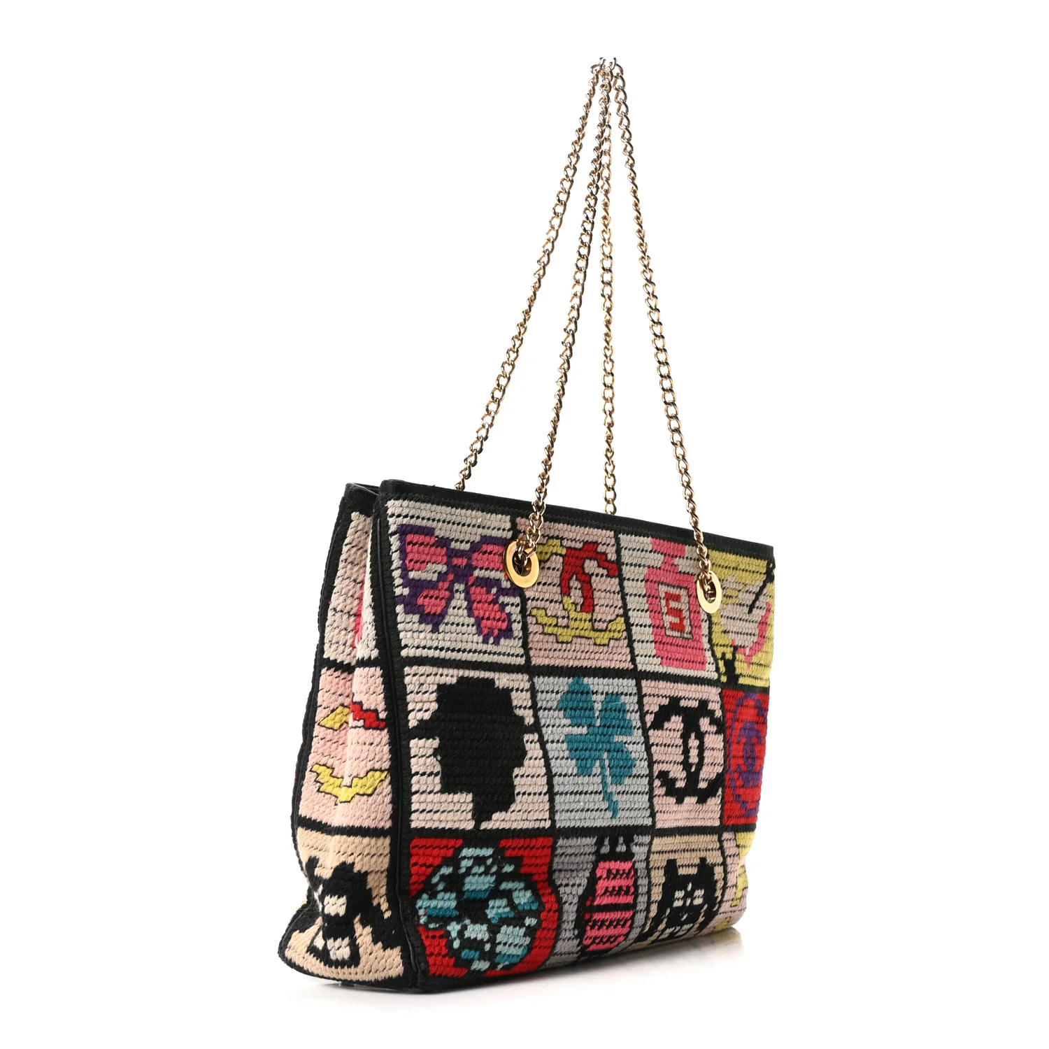Needlepoint Precious Symbols Shoulder Bag Black - Image 3