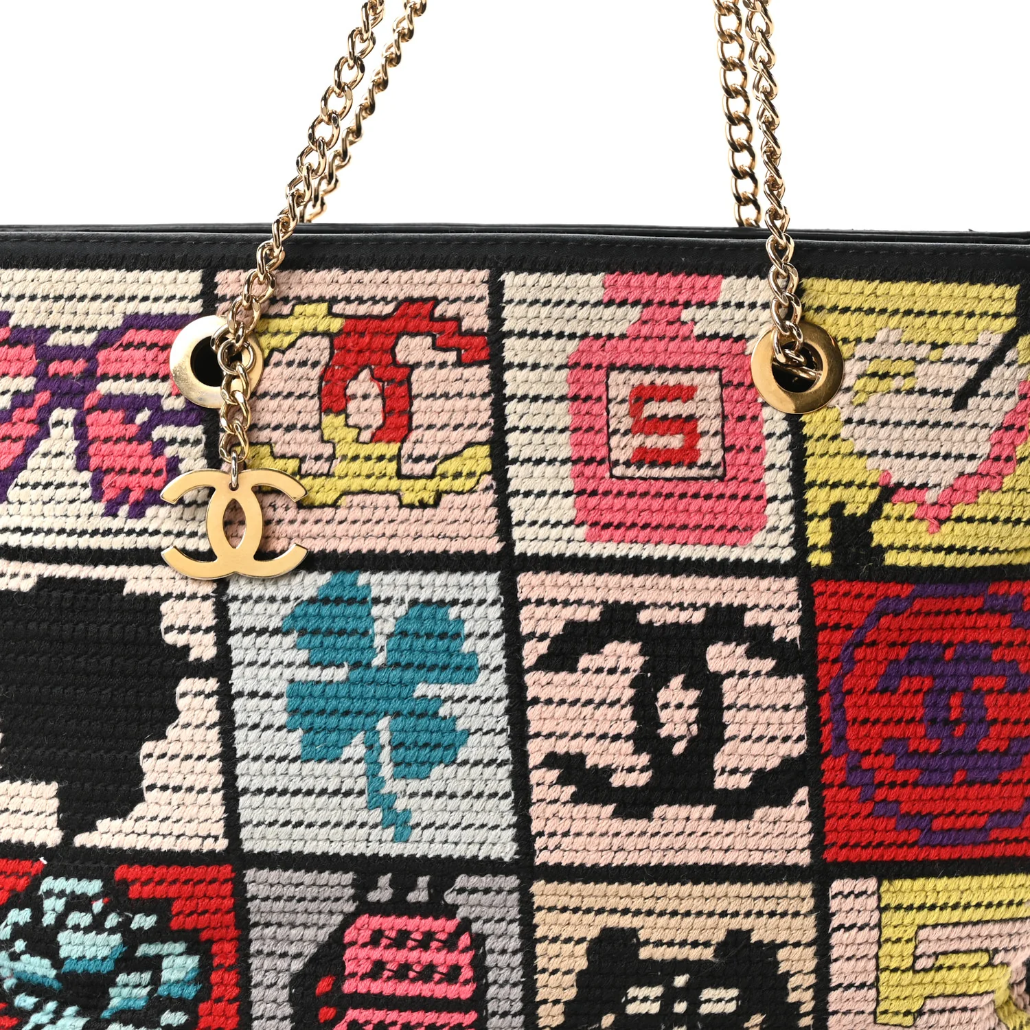 Needlepoint Precious Symbols Shoulder Bag Black - Image 8