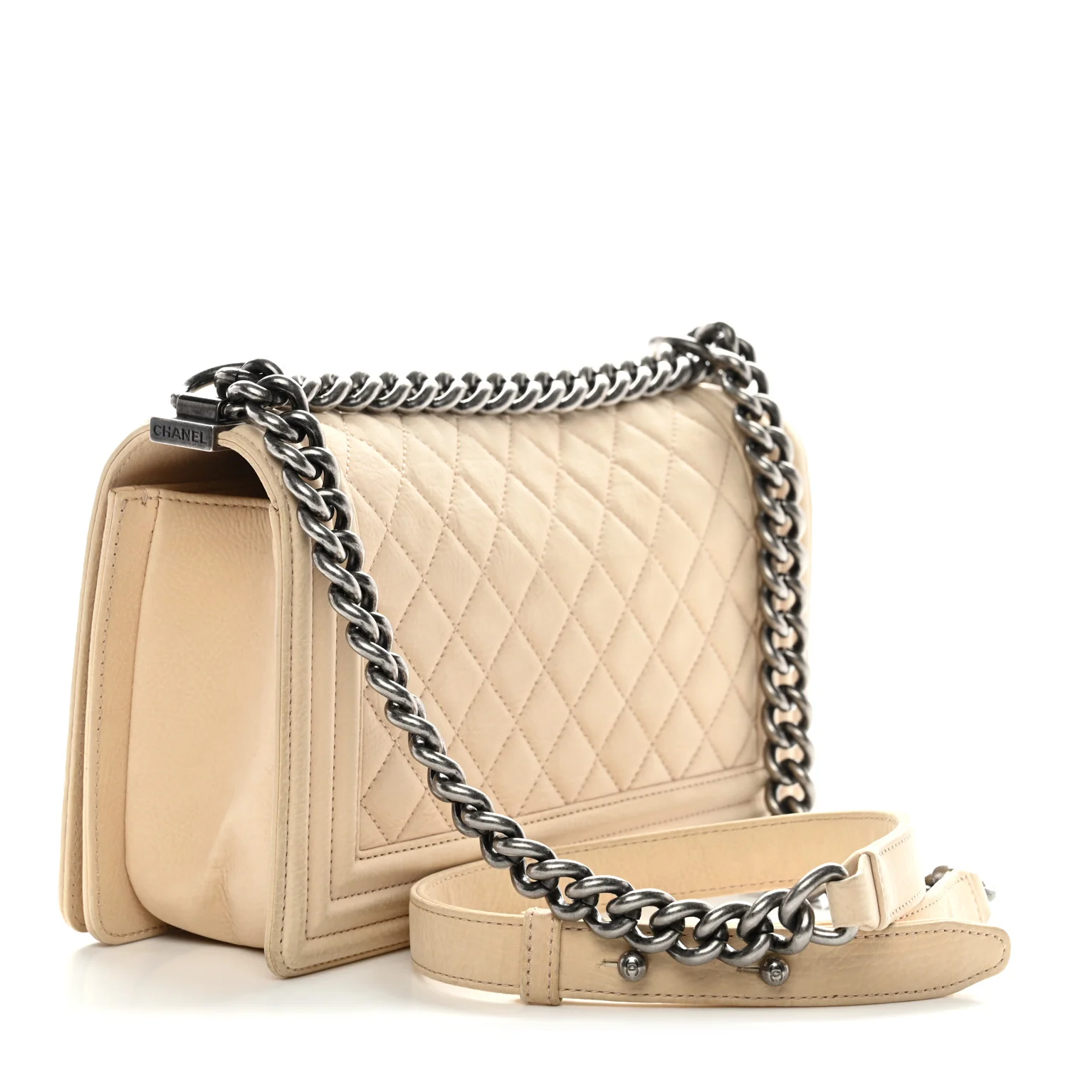 Nubuck Quilted Medium Boy Flap Beige - Image 3