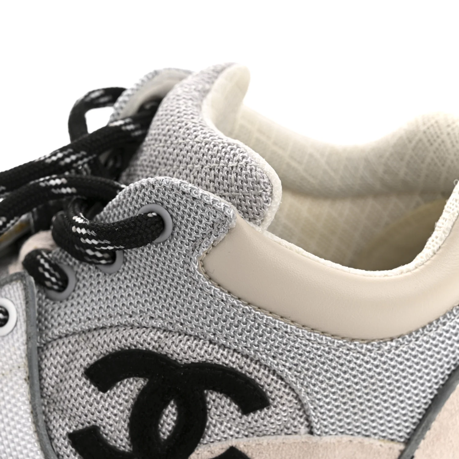 Nylon Calfskin Suede Womens CC Sneakers 36.5 Grey White - Image 11
