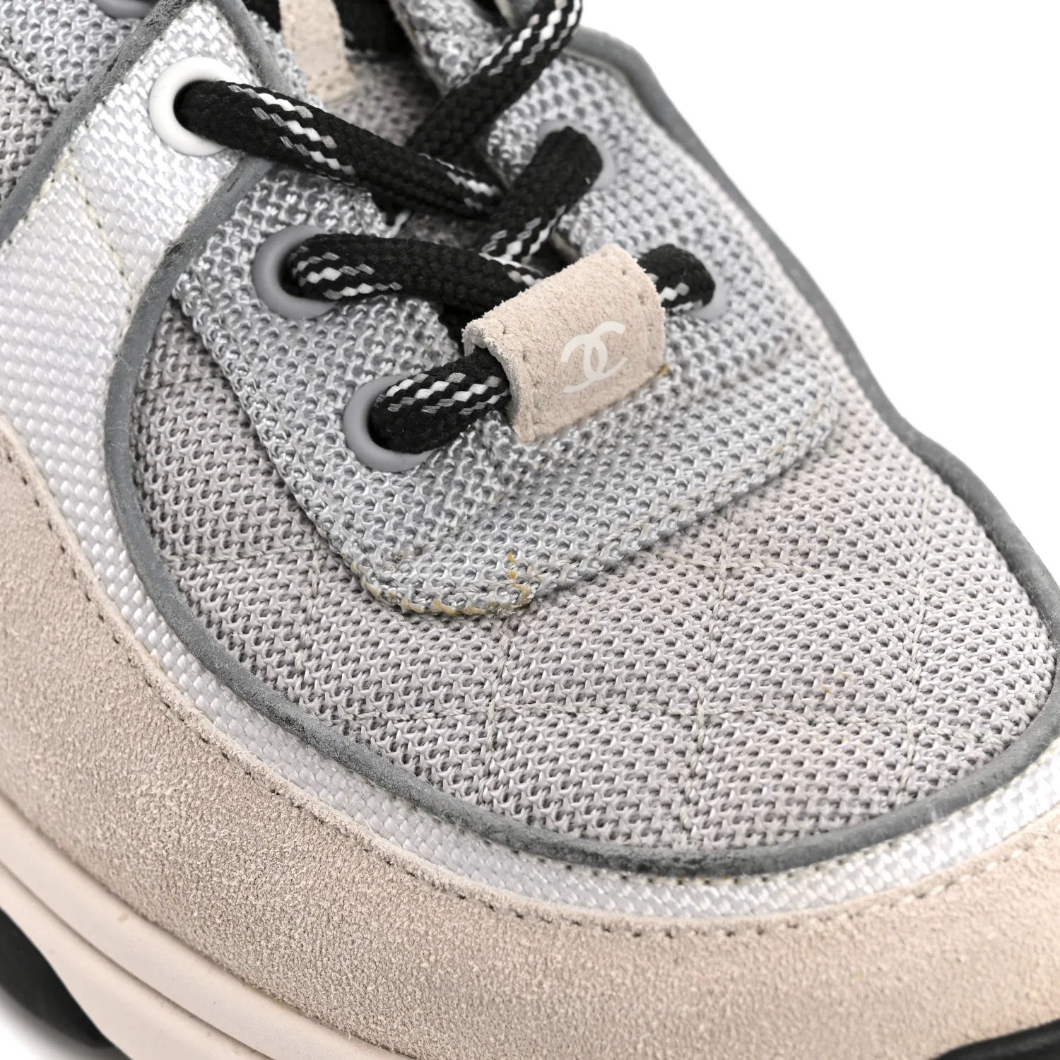 Nylon Calfskin Suede Womens CC Sneakers 36.5 Grey White - Image 12