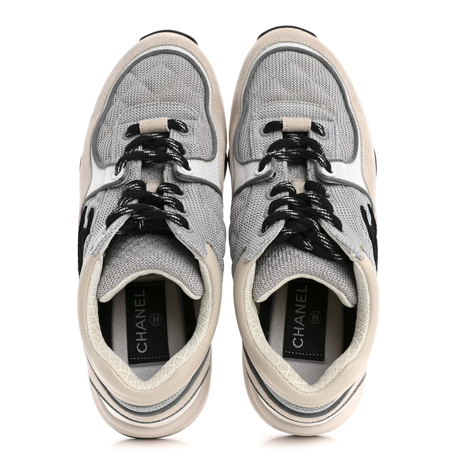 Nylon Calfskin Suede Womens CC Sneakers 36.5 Grey White - Image 2