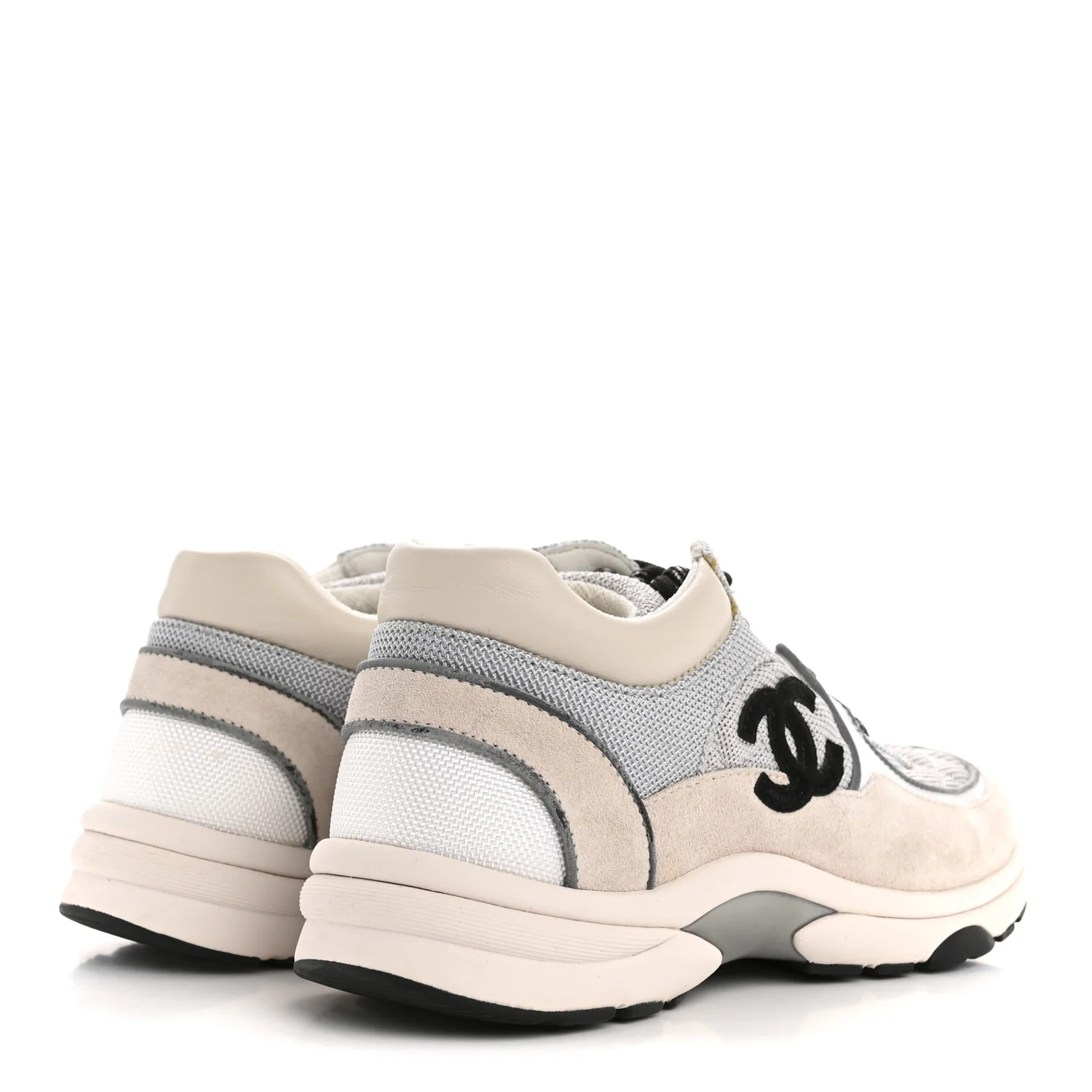 Nylon Calfskin Suede Womens CC Sneakers 36.5 Grey White - Image 5