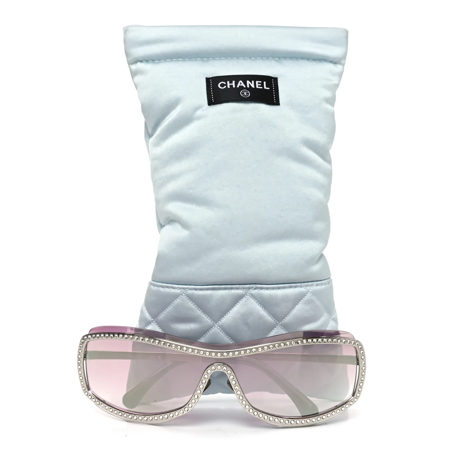 Nylon Crystal Mirrored CC Shield Sunglasses 9563-B Pink - Image 7