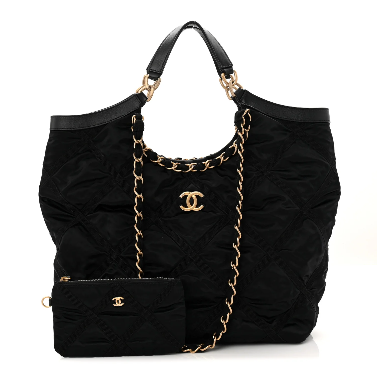 Nylon Grosgrain Quilted Lifestyle Shopping Tote Black - Image 3