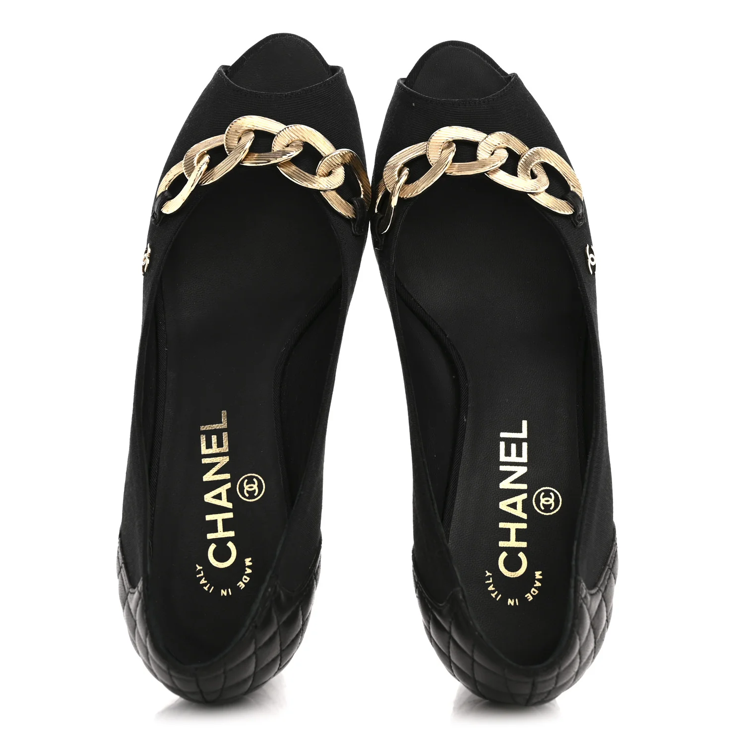 Nylon Lambskin Quilted Chain CC Pumps 37 Black - Image 2