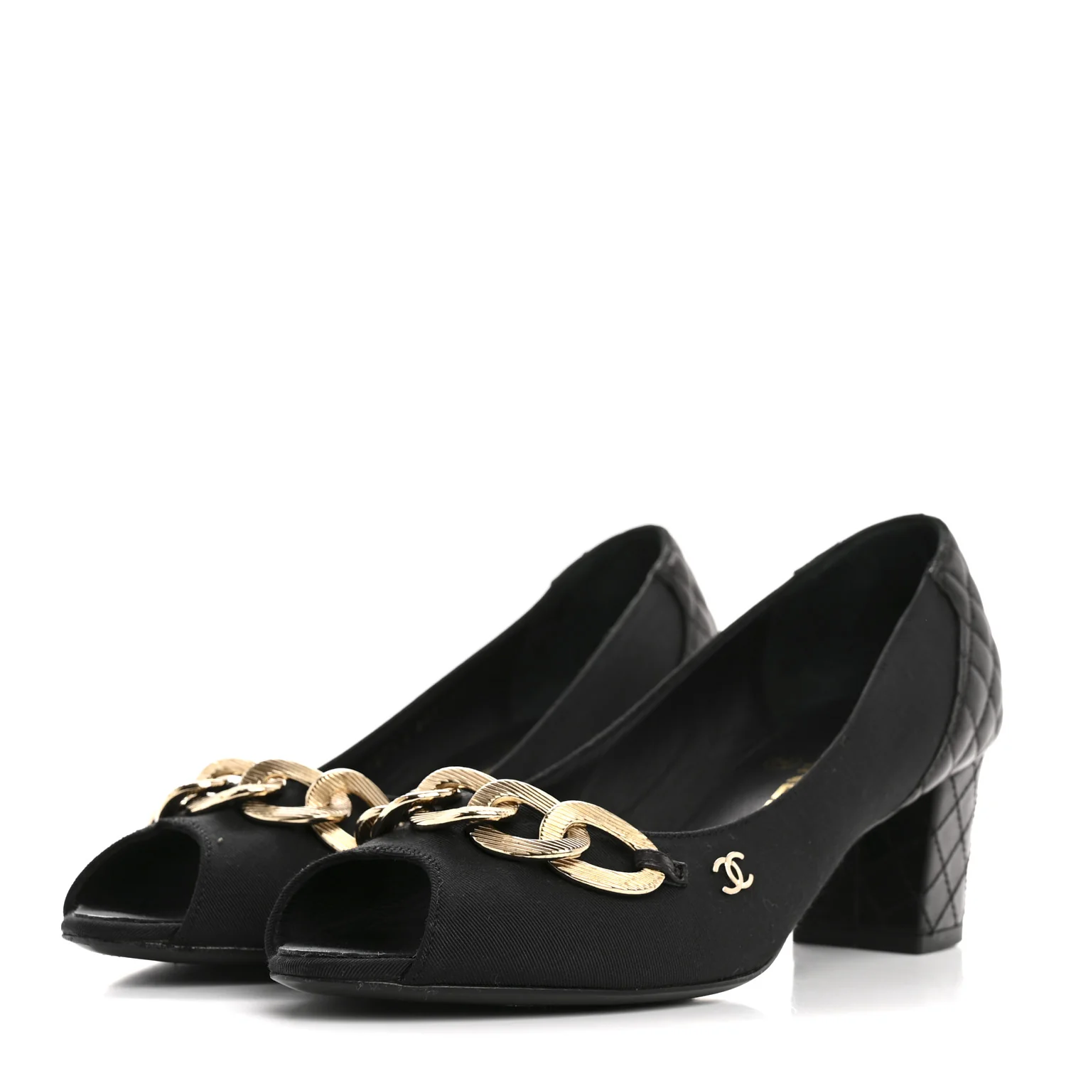 Nylon Lambskin Quilted Chain CC Pumps 37 Black - Image 4
