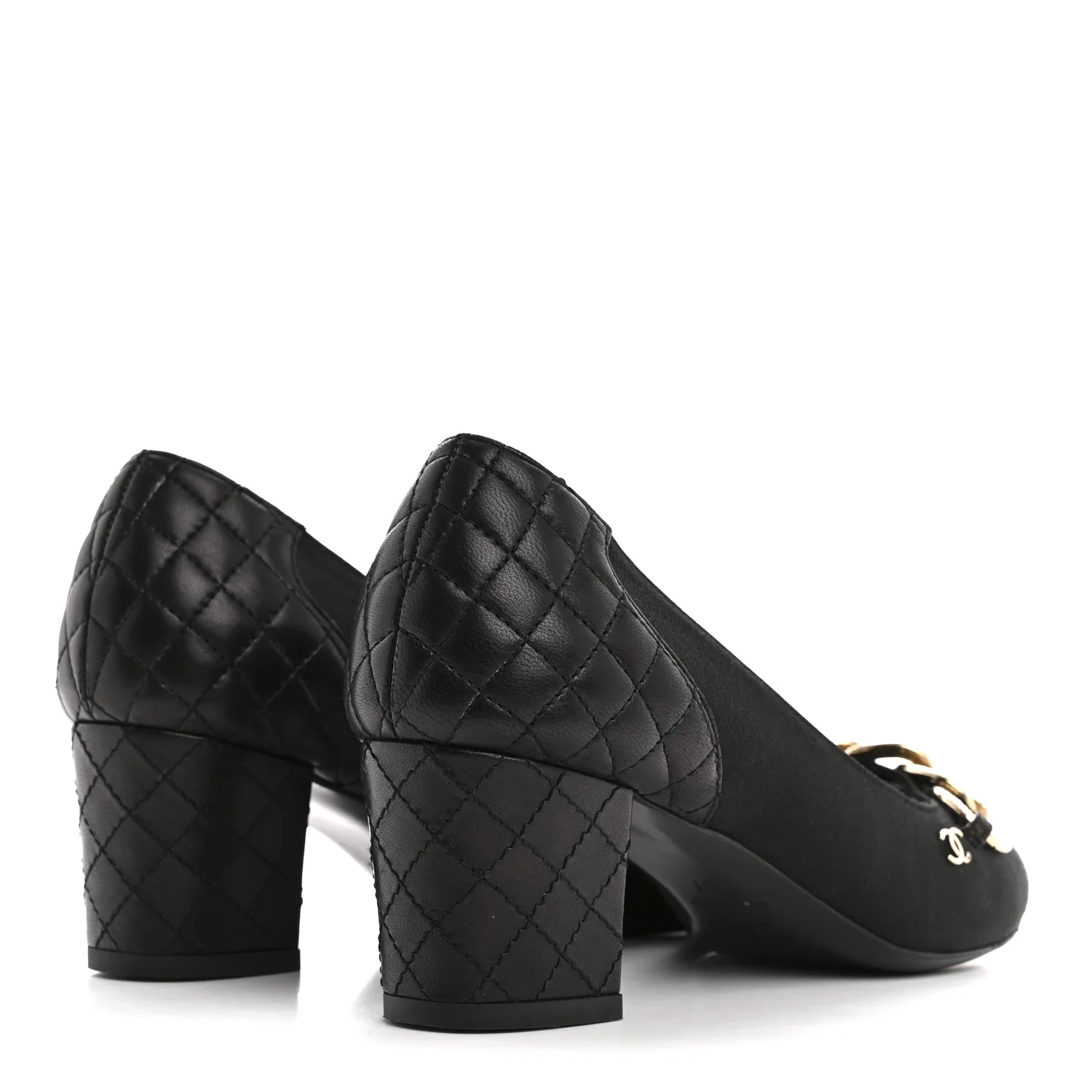 Nylon Lambskin Quilted Chain CC Pumps 37 Black - Image 5
