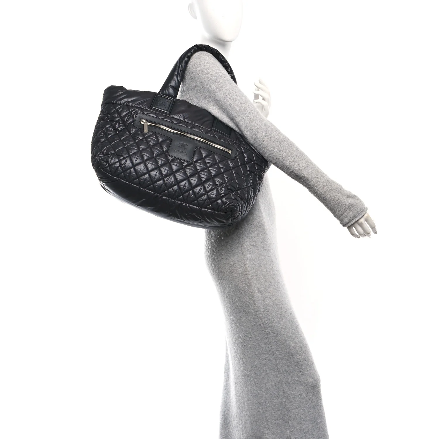 Nylon Quilted Large Coco Cocoon Tote Black - Image 2