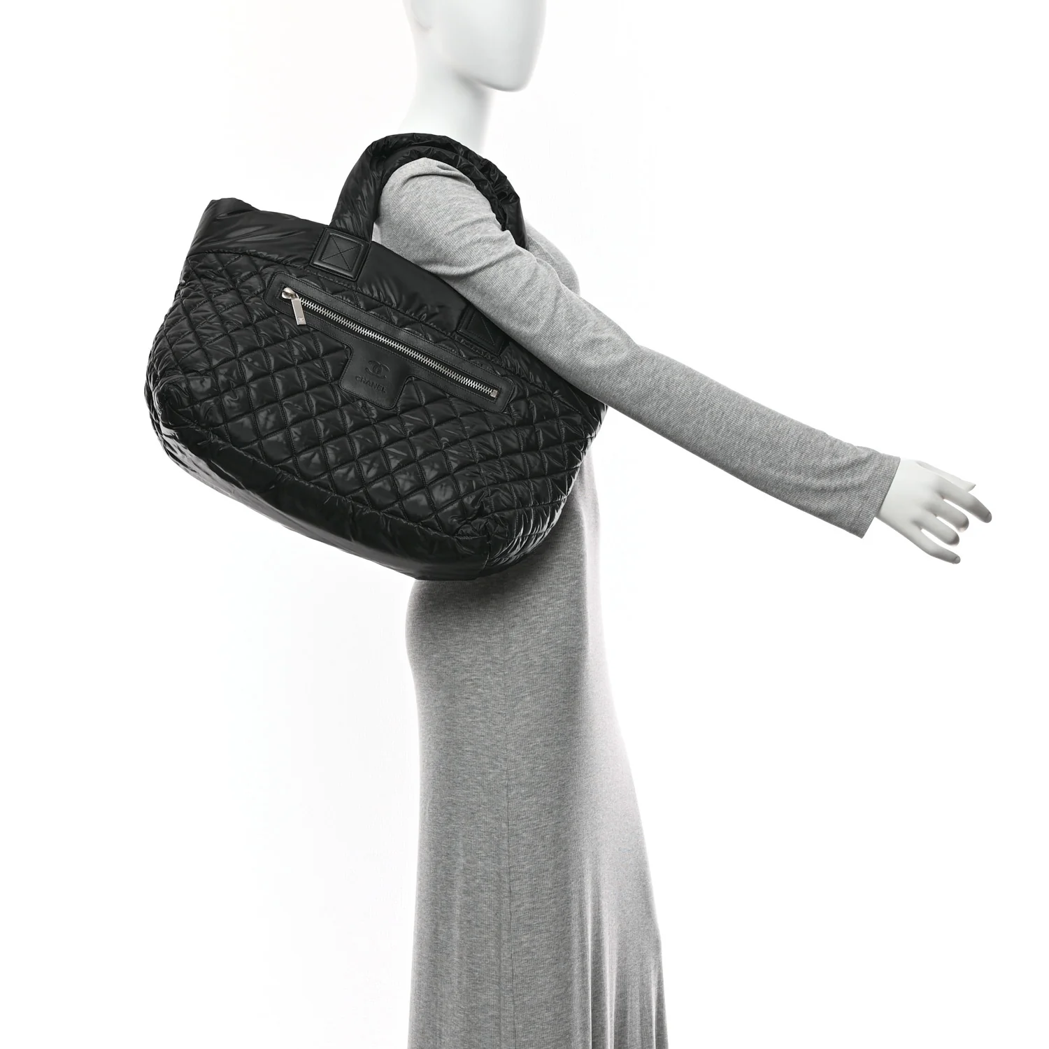Nylon Quilted Large Coco Cocoon Tote Black - Image 2