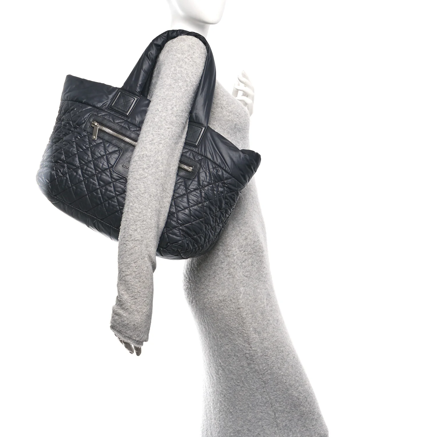 Nylon Quilted Large Coco Cocoon Tote Black - Image 2