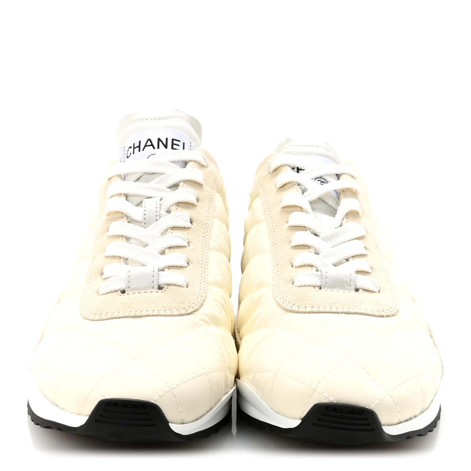 Nylon Suede Quilted Womens Sneakers 38.5 White - Image 3