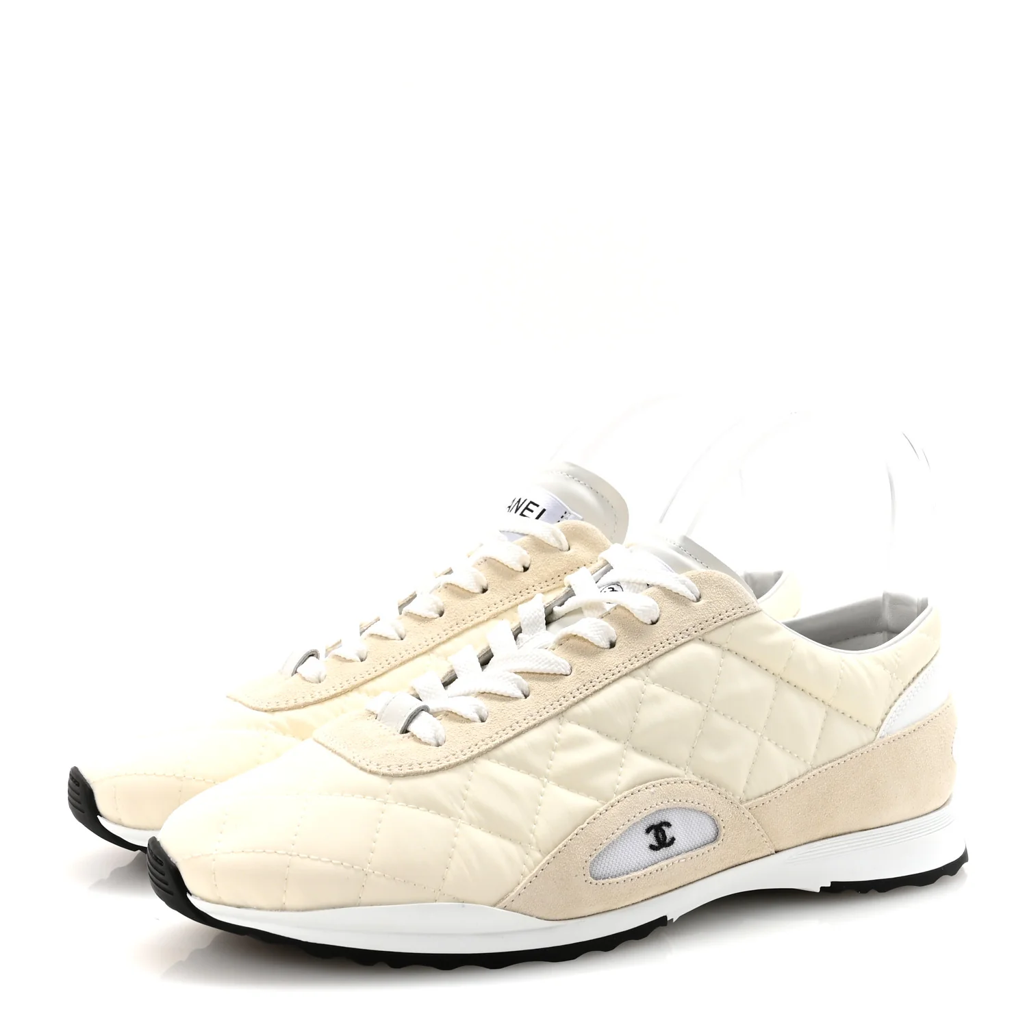 Nylon Suede Quilted Womens Sneakers 38.5 White - Image 4