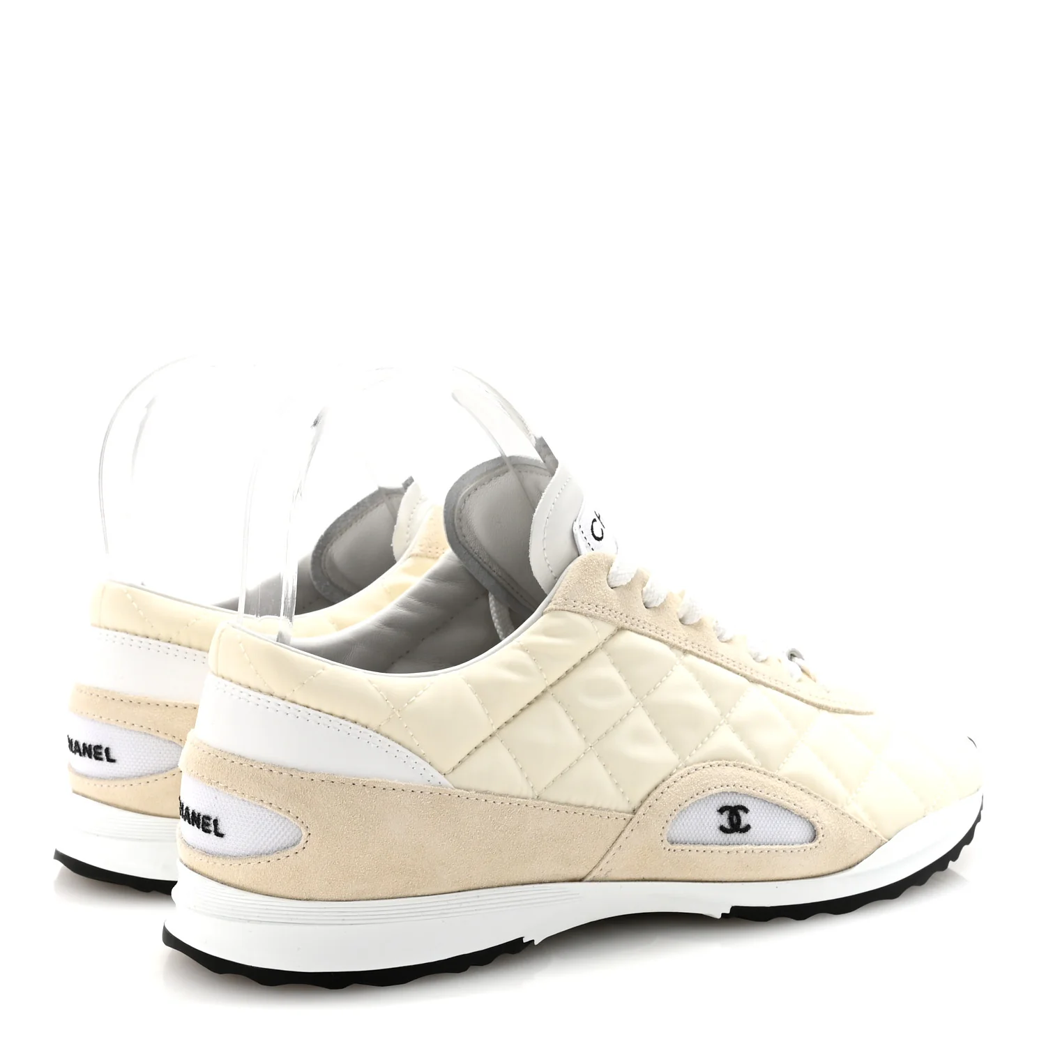 Nylon Suede Quilted Womens Sneakers 38.5 White - Image 5