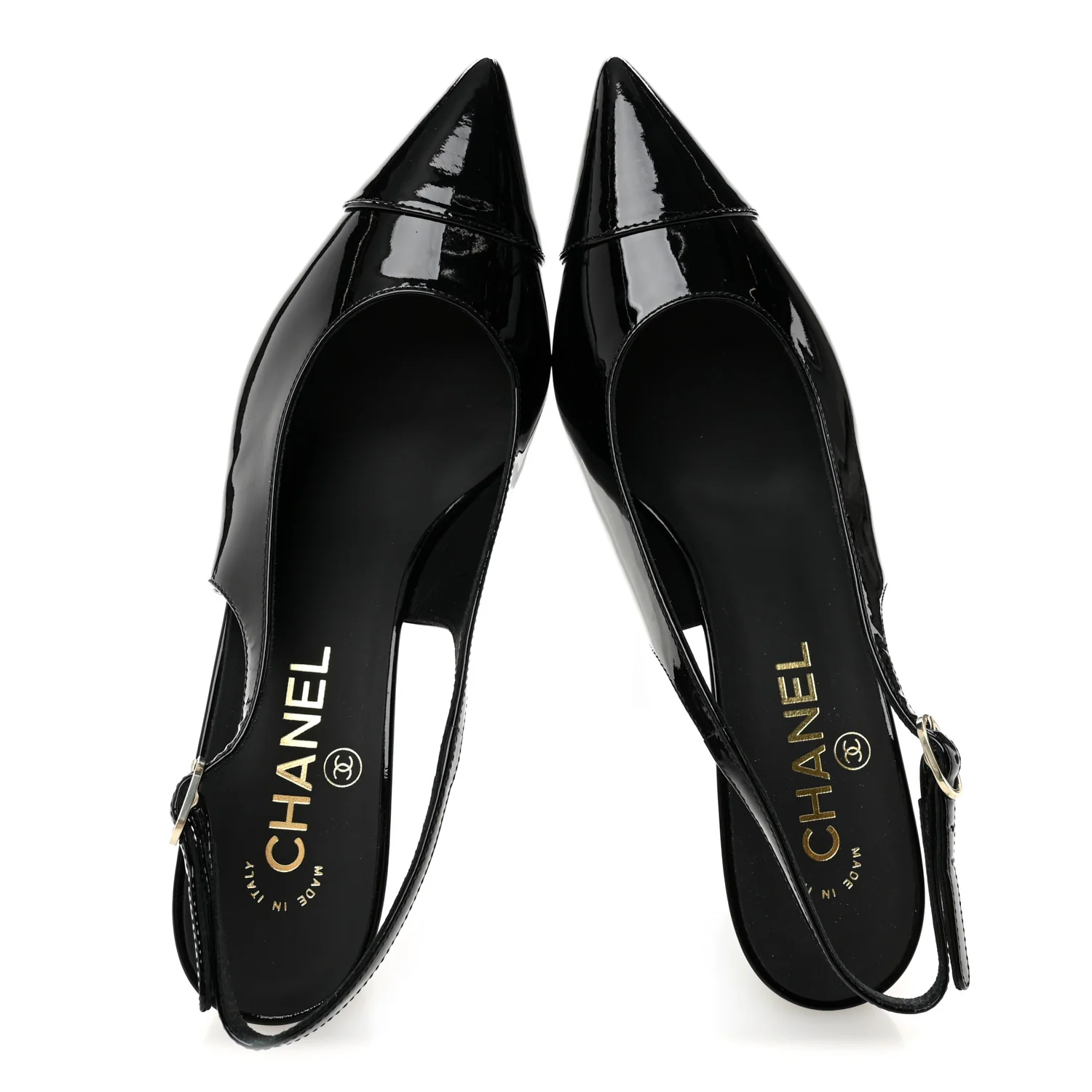 Patent Calfskin Cap Toe CC Slingback Pumps 36.5 Black - Image 2