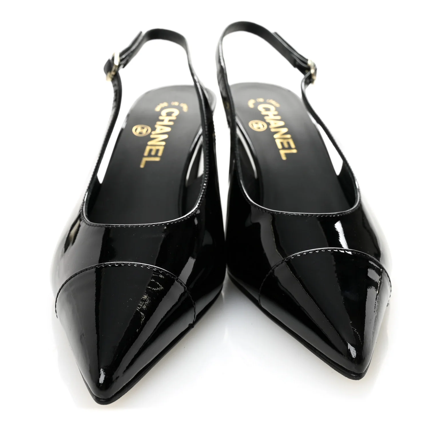 Patent Calfskin Cap Toe CC Slingback Pumps 36.5 Black - Image 3