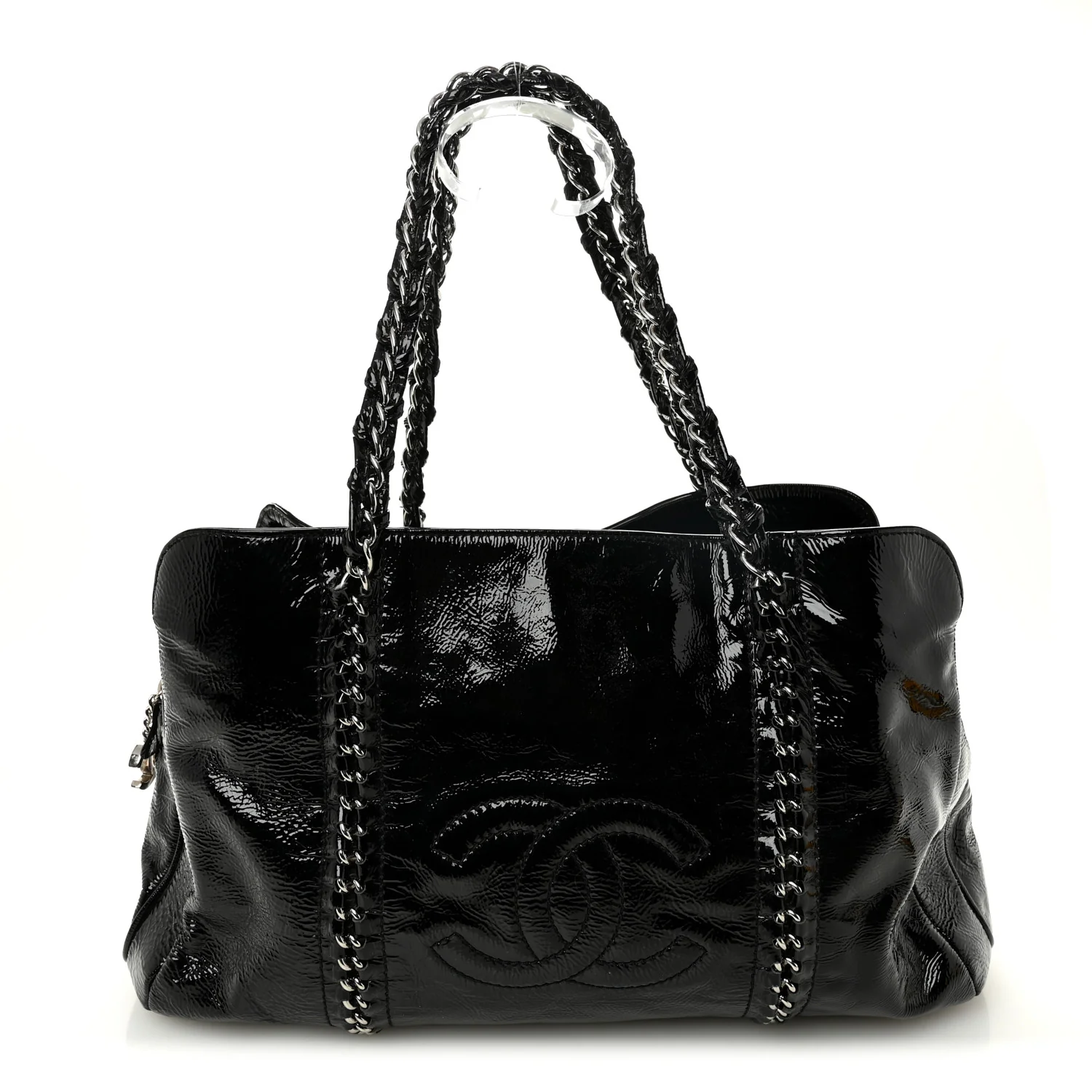 Patent Calfskin Large Luxe Ligne Tote Black