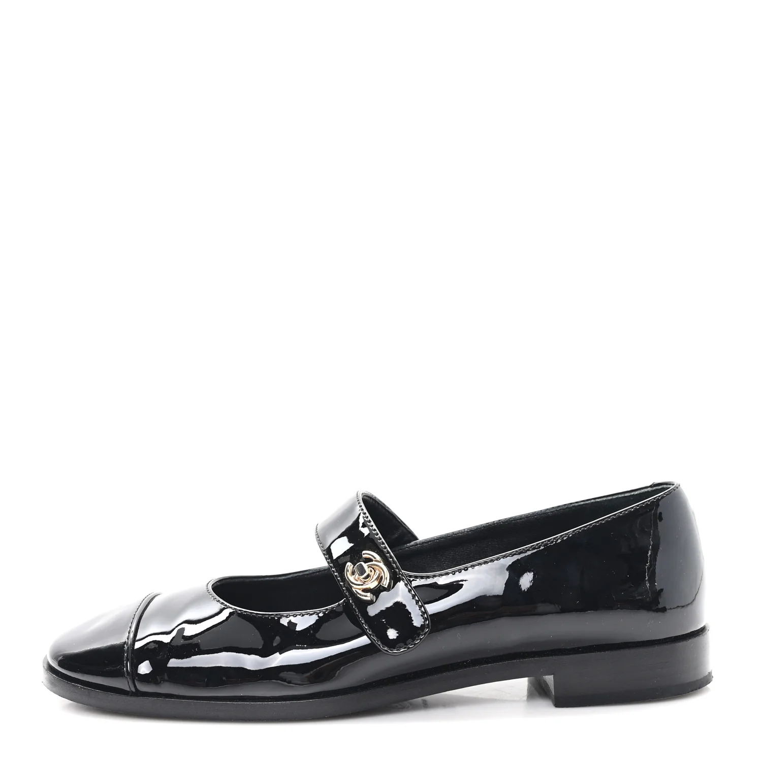 Patent Calfskin Mary Janes Flats 36.5 Black