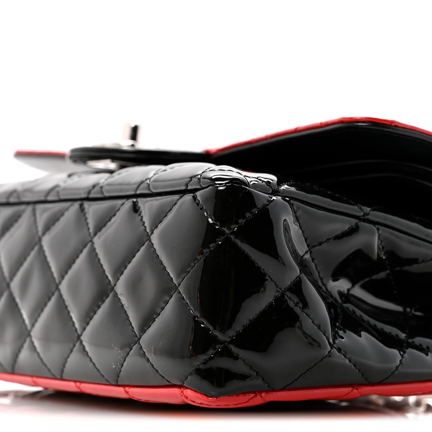Patent Calfskin Quilted Bi-Color Medium Double Flap Black Red - Image 10