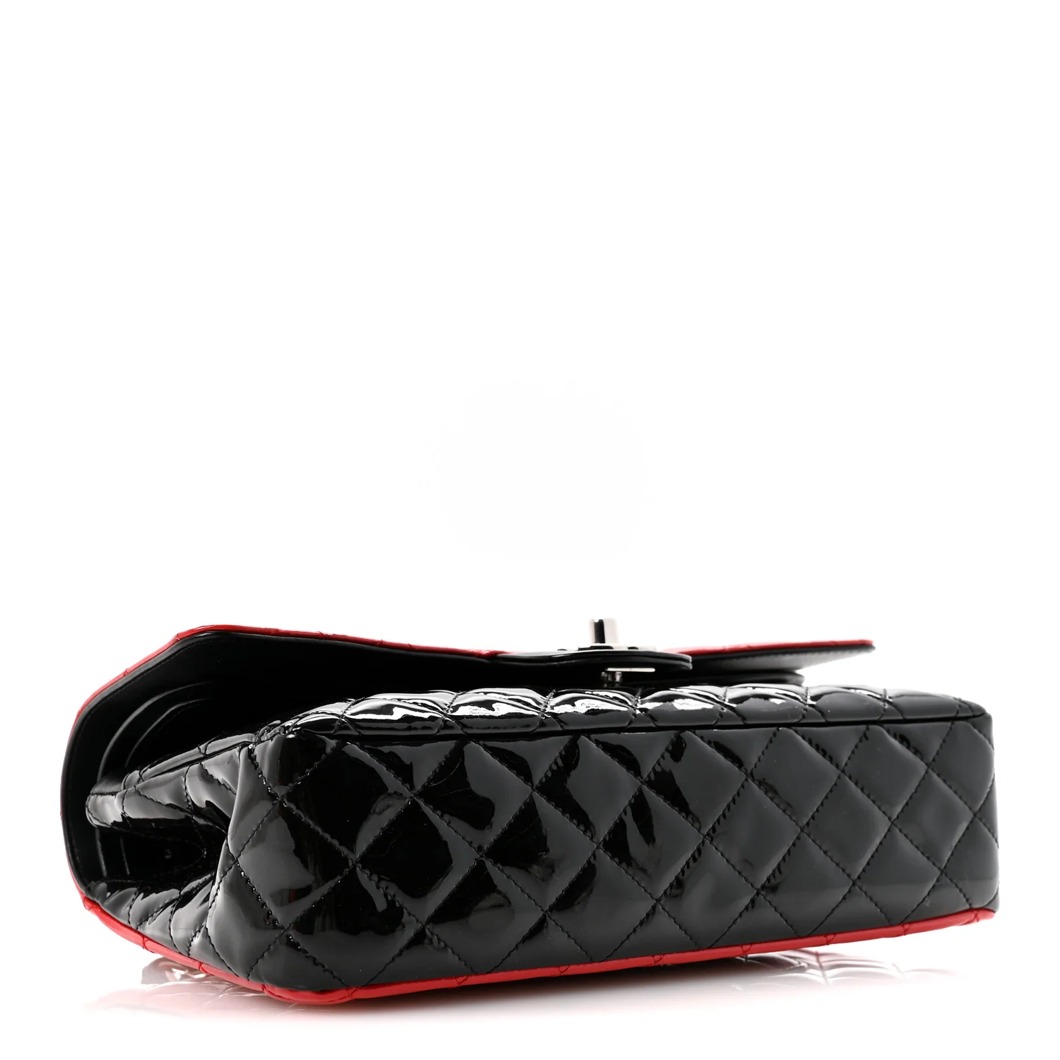 Patent Calfskin Quilted Bi-Color Medium Double Flap Black Red - Image 4